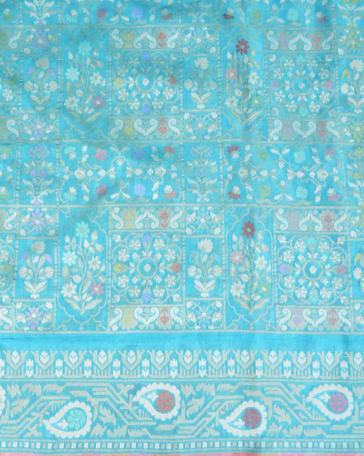 Blue Nilambari Resham And Zari Jamdani Ektara Cutwork Brocade Handwoven Cotton Banarasi Saree