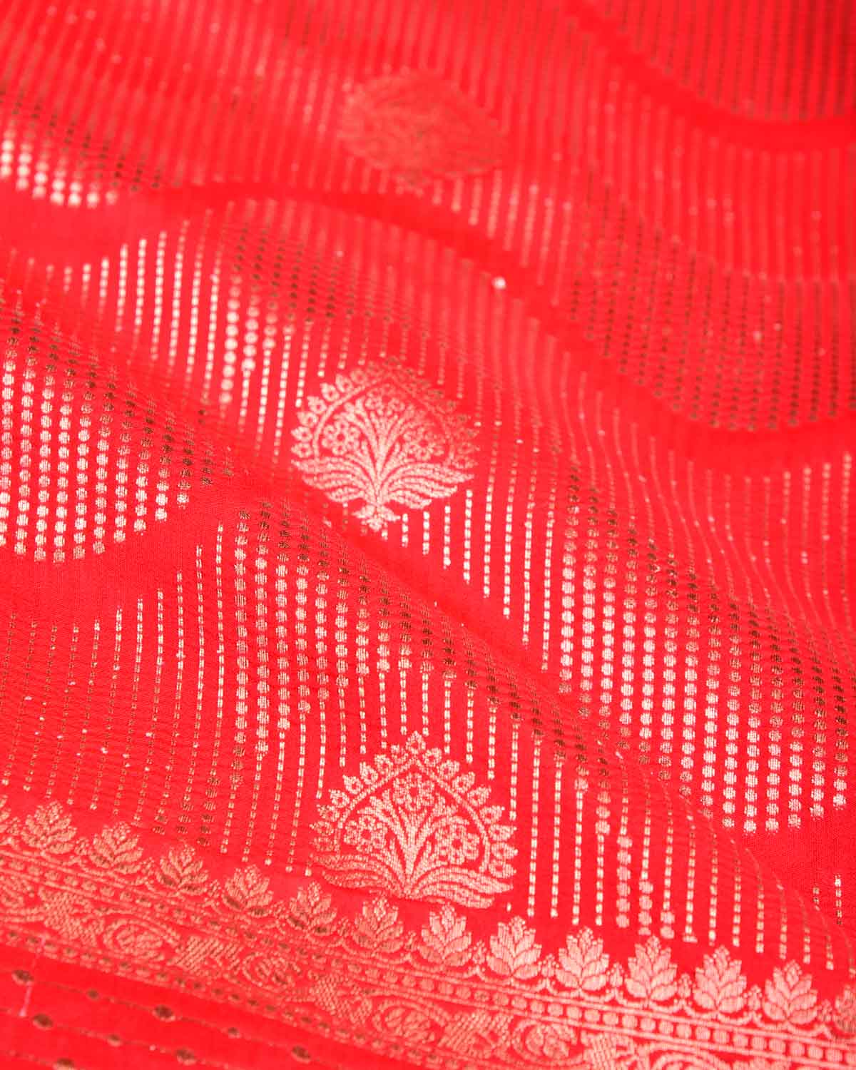 Bridal Red Gold & Silver Zari Brocade Woven Spun Silk Banarasi Saree
