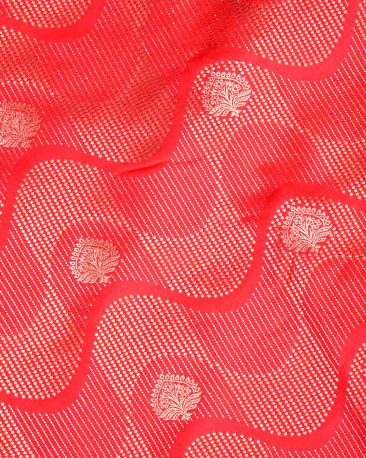 Bridal Red Gold & Silver Zari Brocade Woven Spun Silk Banarasi Saree
