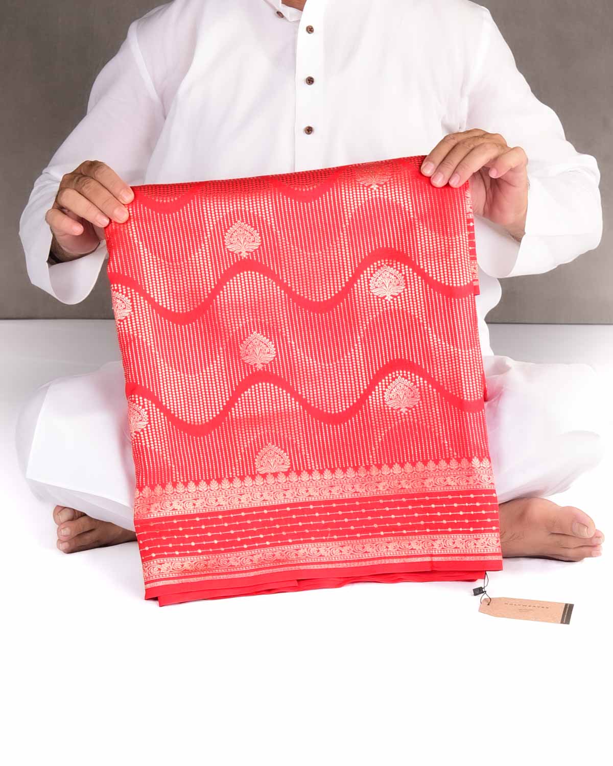 Bridal Red Gold & Silver Zari Brocade Woven Spun Silk Banarasi Saree