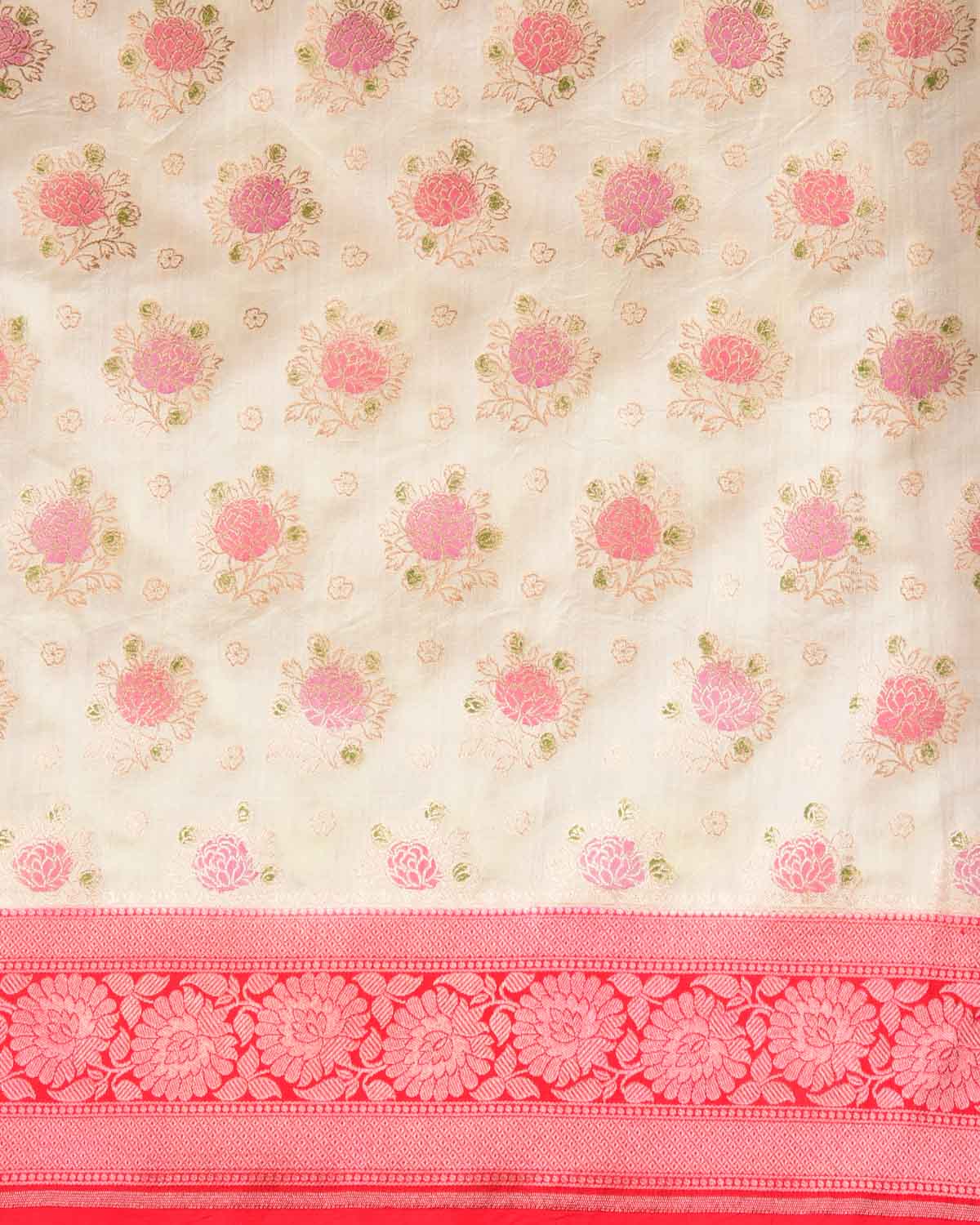 Cream Floral Buta Hand Brush Dye Cutwork Brocade Woven Spun Silk Banarasi Saree