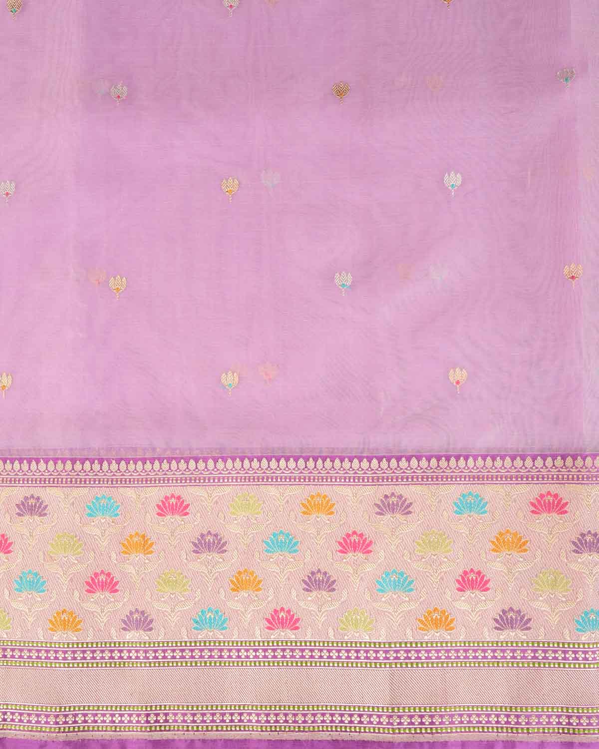Mauve Gold & Silver Zari & Resham Kamal Buti Kadhuan Brocade Handwoven Kora Silk Banarasi Saree with Meenekari Border Pallu