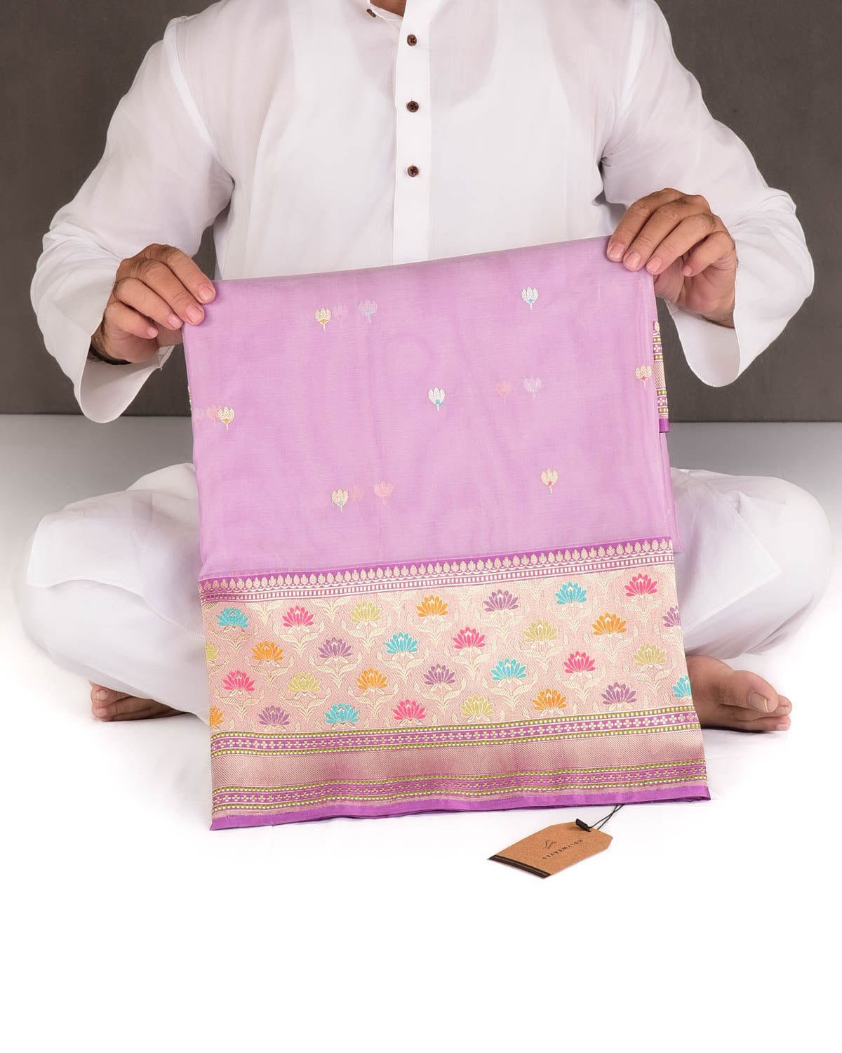 Mauve Gold & Silver Zari & Resham Kamal Buti Kadhuan Brocade Handwoven Kora Silk Banarasi Saree with Meenekari Border Pallu