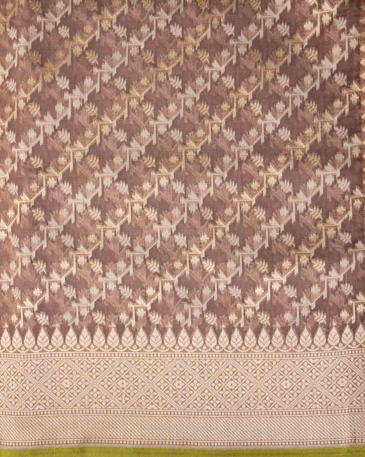 Rosy Brown Gold Zari & Resham Diagonal Bel Cutwork Brocade Woven Cotton Silk Banarasi Saree-HolyWeaves