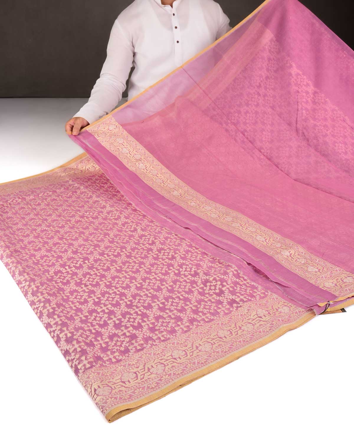 Wisteria Mauve Gold Zari & Resham Patola Cutwork Brocade Woven Cotton Silk Banarasi Saree