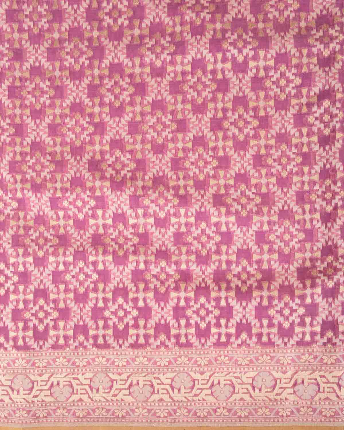 Wisteria Mauve Gold Zari & Resham Patola Cutwork Brocade Woven Cotton Silk Banarasi Saree