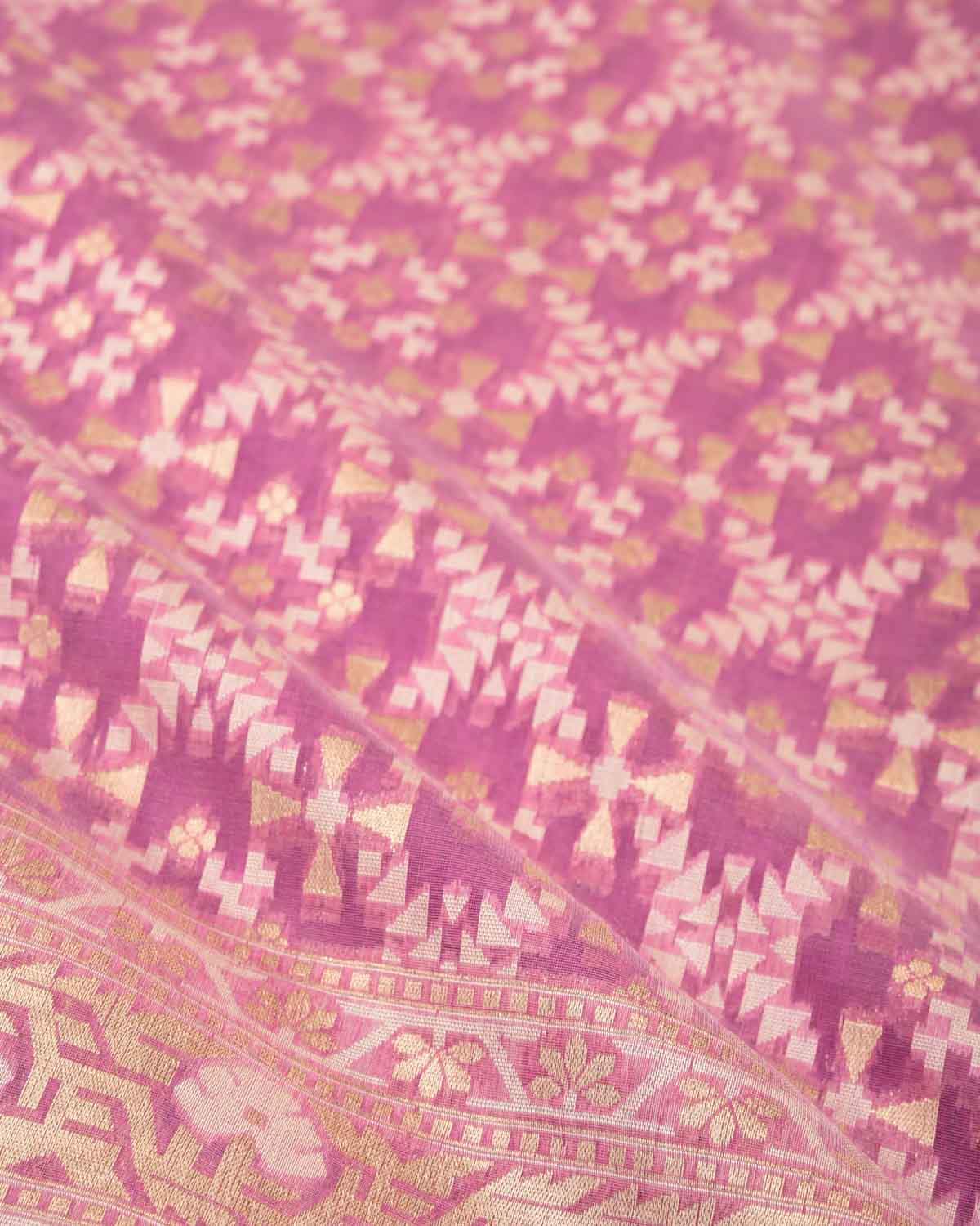 Wisteria Mauve Gold Zari & Resham Patola Cutwork Brocade Woven Cotton Silk Banarasi Saree