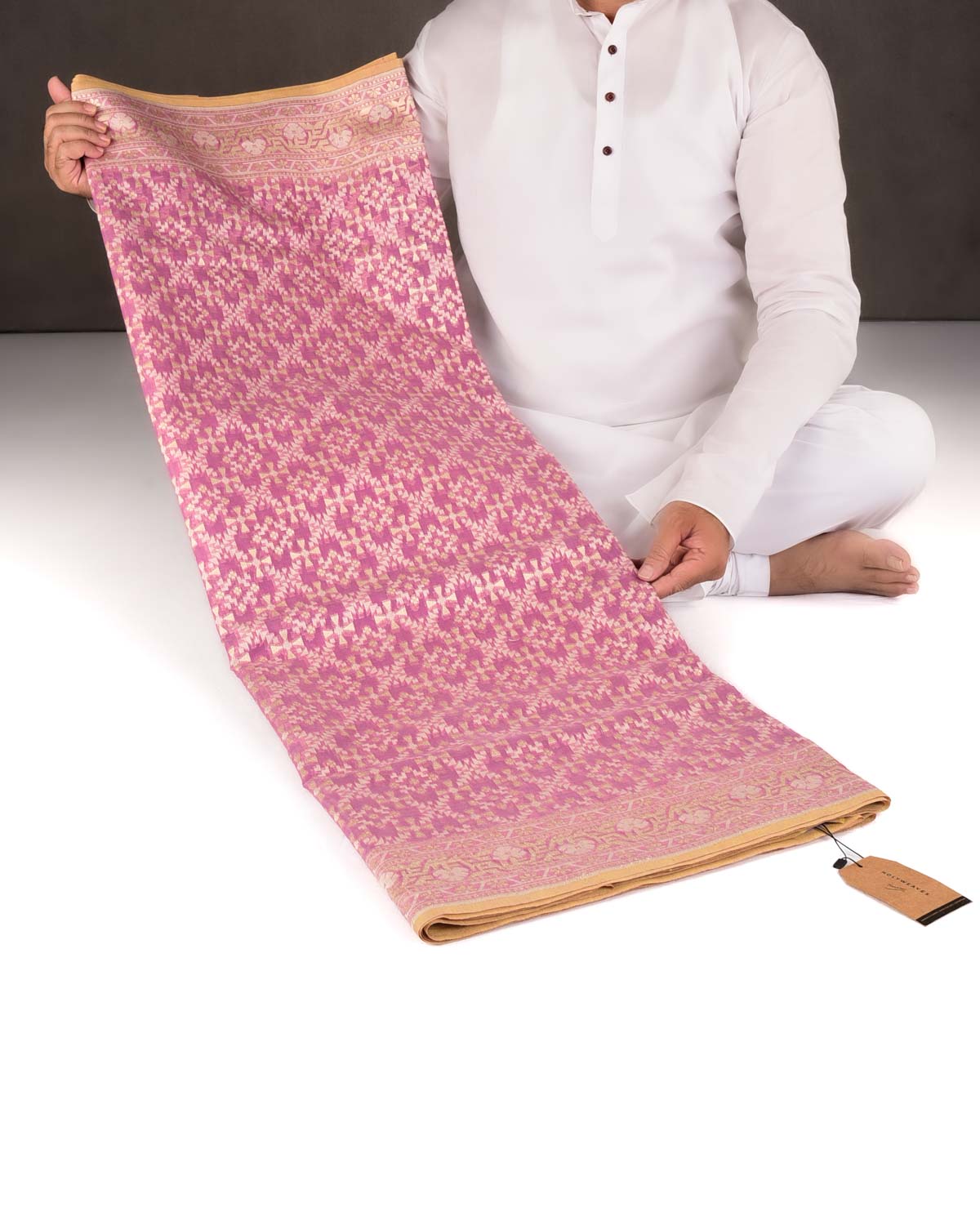 Wisteria Mauve Gold Zari & Resham Patola Cutwork Brocade Woven Cotton Silk Banarasi Saree