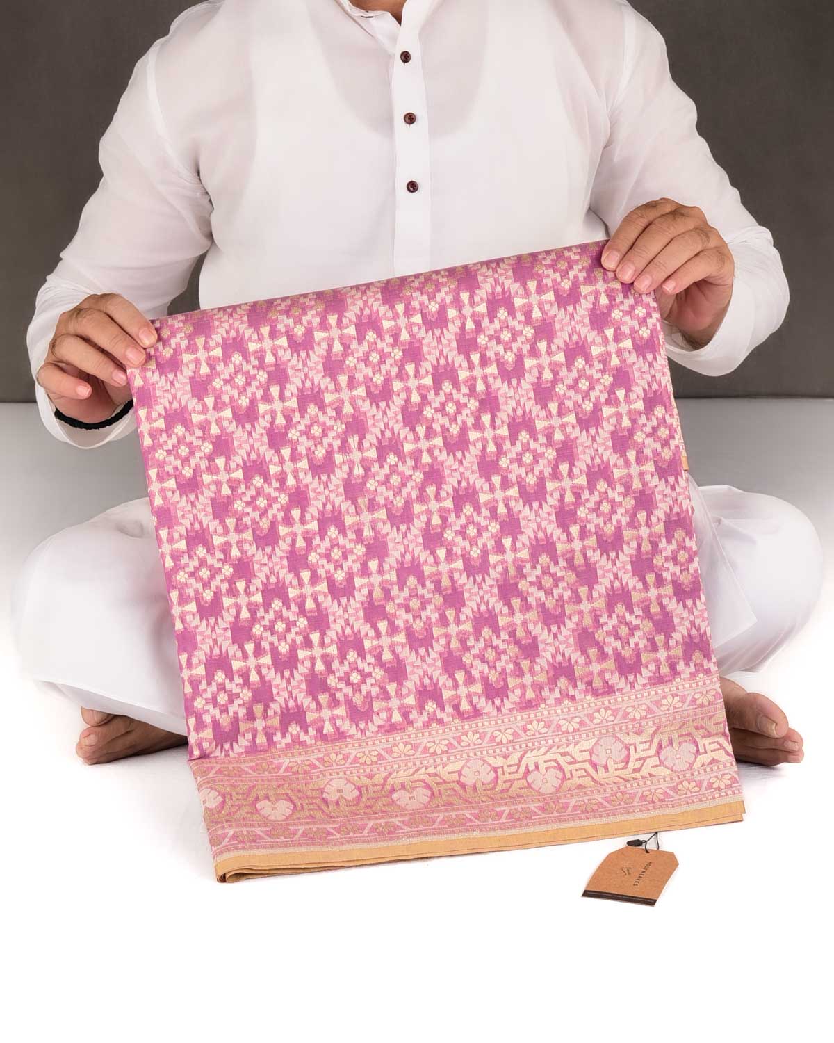 Wisteria Mauve Gold Zari & Resham Patola Cutwork Brocade Woven Cotton Silk Banarasi Saree