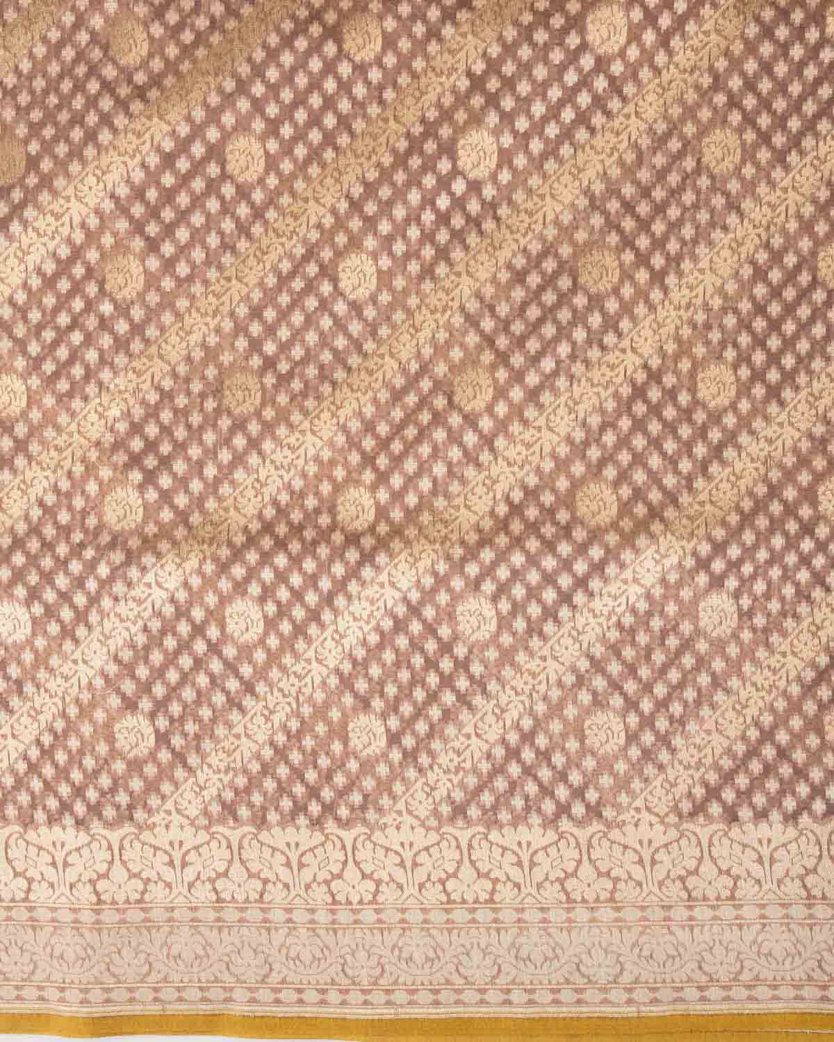 Brown Gold Zari & Resham Aada Jaal Cutwork Brocade Woven Cotton Silk Banarasi Saree
