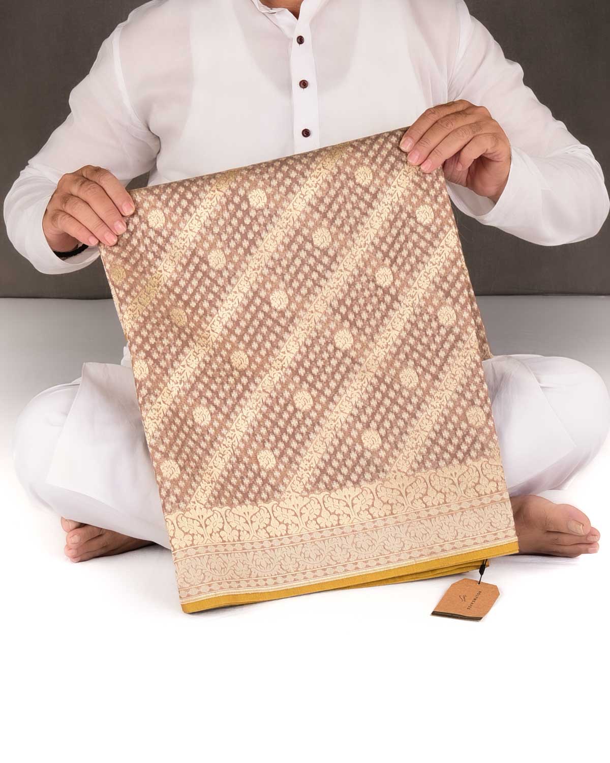 Brown Gold Zari & Resham Aada Jaal Cutwork Brocade Woven Cotton Silk Banarasi Saree
