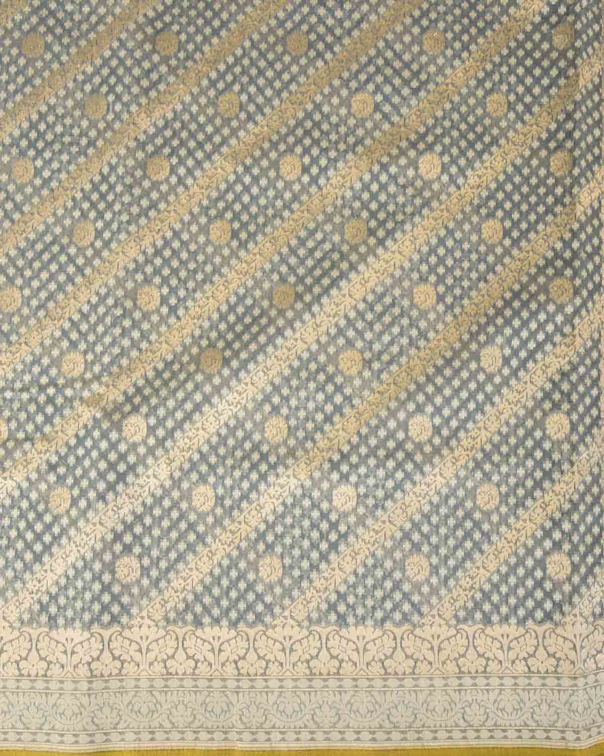 Gray Gold Zari & Resham Aada Jaal Cutwork Brocade Woven Cotton Silk Banarasi Saree-HolyWeaves
