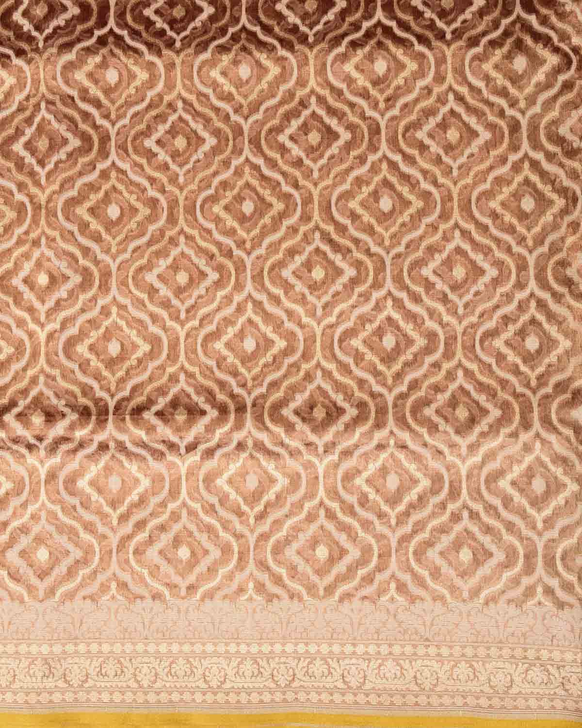 Metallic Amber Gold Zari & Resham Jangla Cutwork Brocade Woven Kora Tissue Banarasi Saree-HolyWeaves