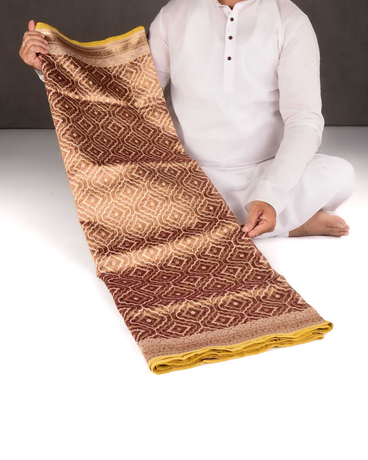 Metallic Amber Gold Zari & Resham Jangla Cutwork Brocade Woven Kora Tissue Banarasi Saree-HolyWeaves