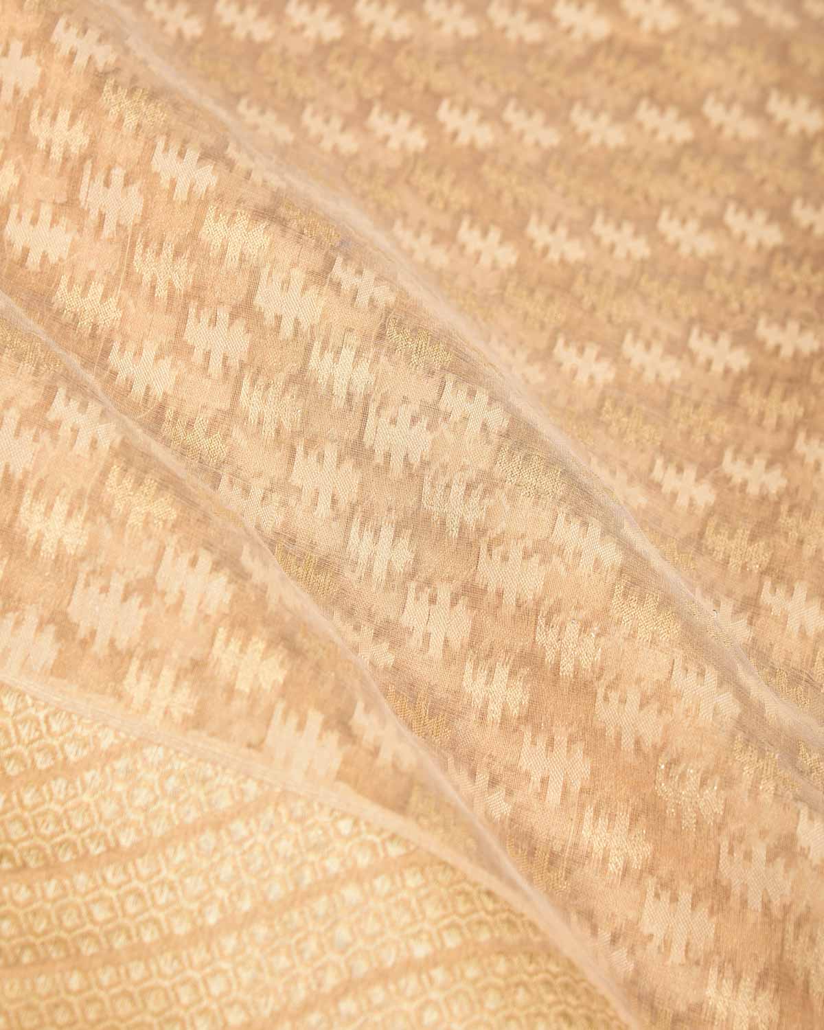 Metallic Beige Gold Zari & Resham Buti Cutwork Brocade Woven Kora Tissue Banarasi Saree