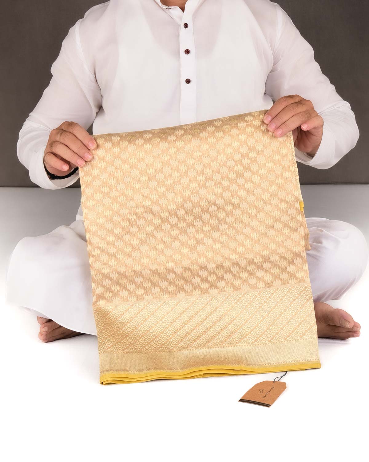 Metallic Beige Gold Zari & Resham Buti Cutwork Brocade Woven Kora Tissue Banarasi Saree