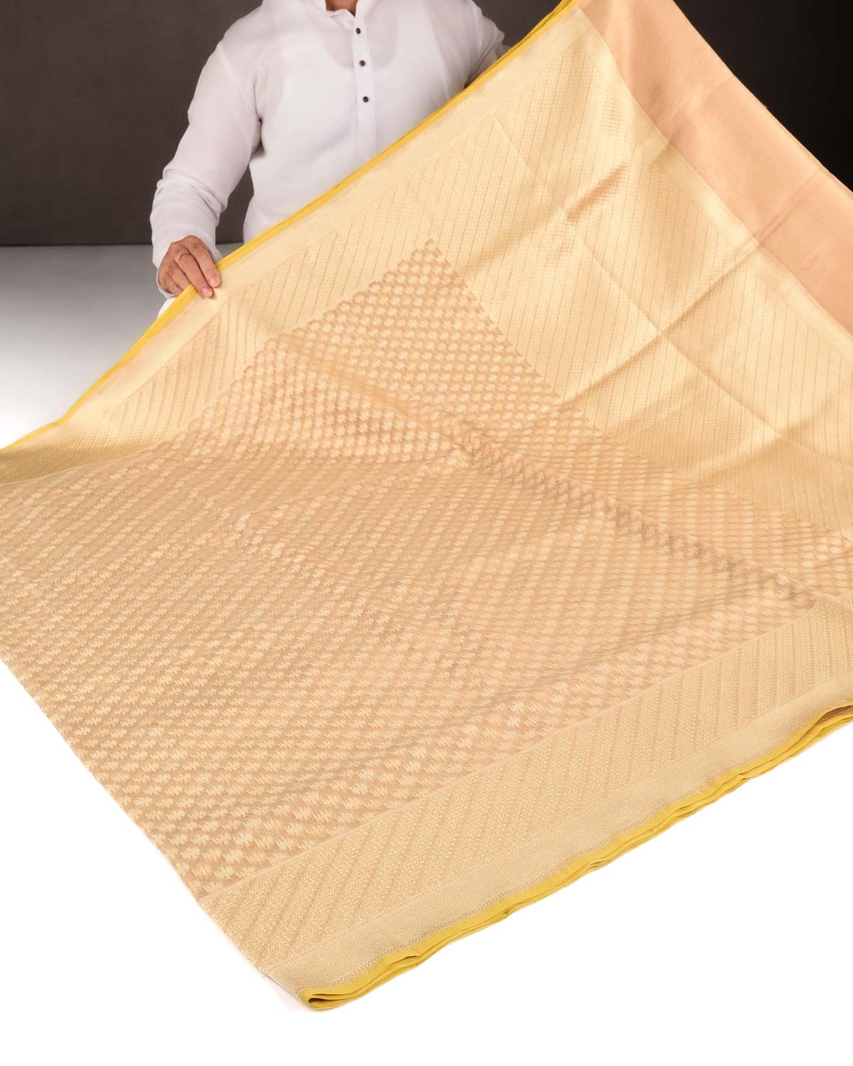 Metallic Beige Gold Zari & Resham Buti Cutwork Brocade Woven Kora Tissue Banarasi Saree