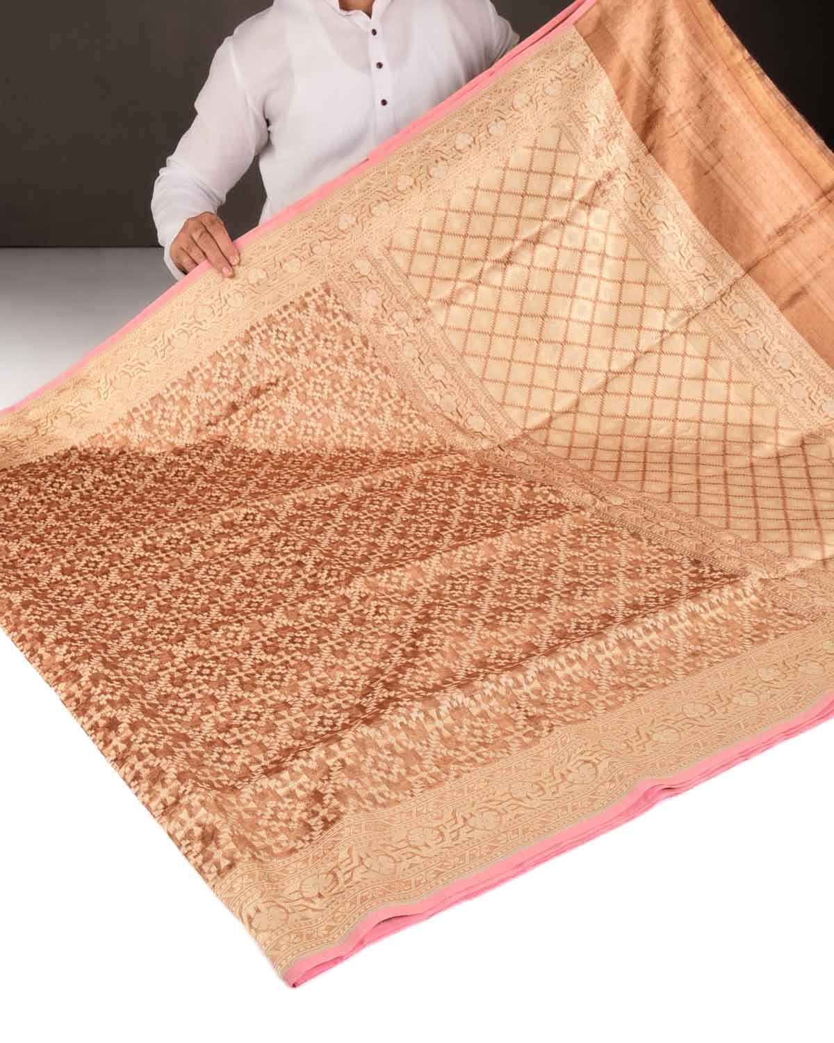 Metallic Maroon Gold Zari & Resham Patola Cutwork Brocade Woven Kora Tissue Banarasi Saree