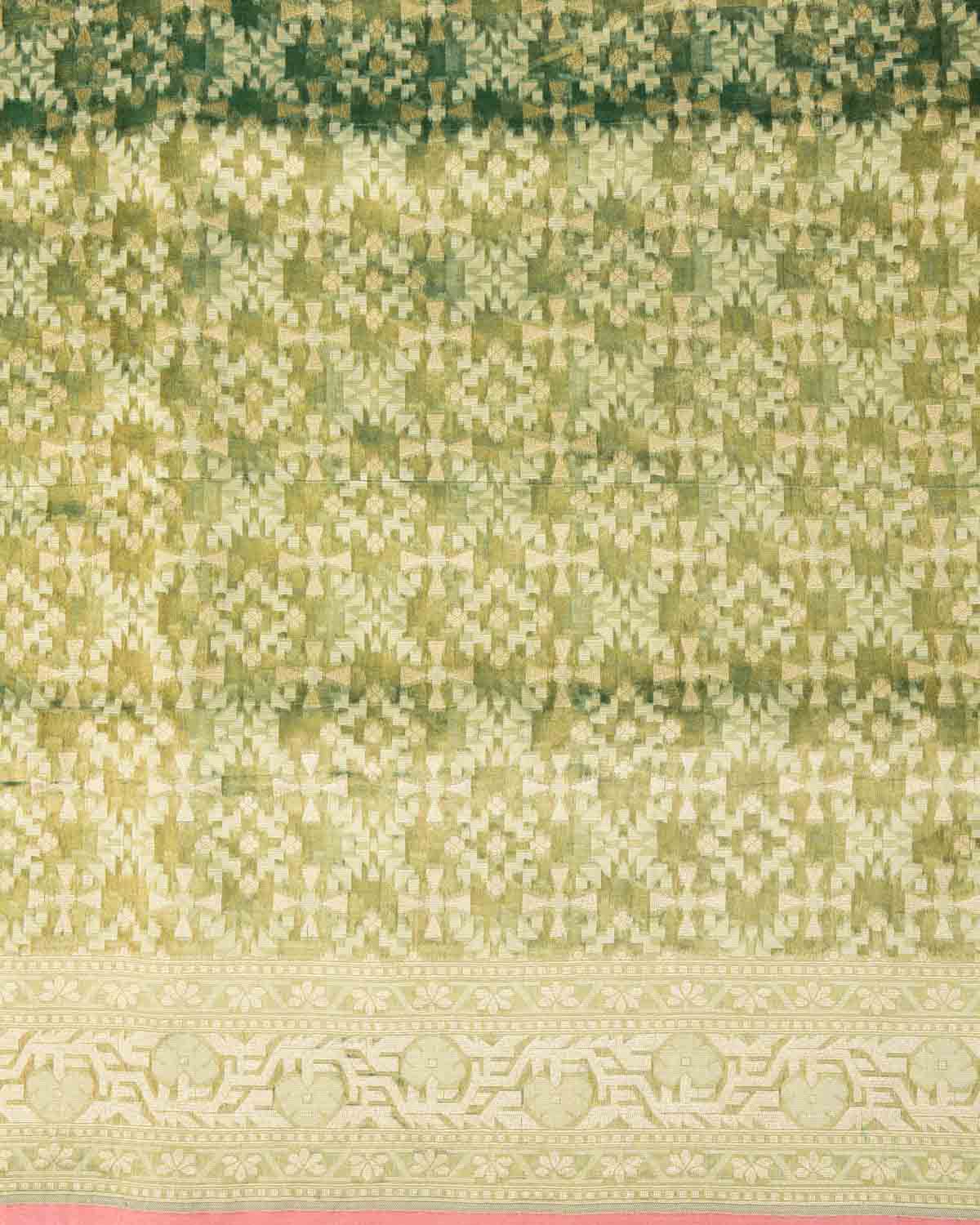 Metallic Green Gold Zari & Resham Patola Cutwork Brocade Woven Kora Tissue Banarasi Saree