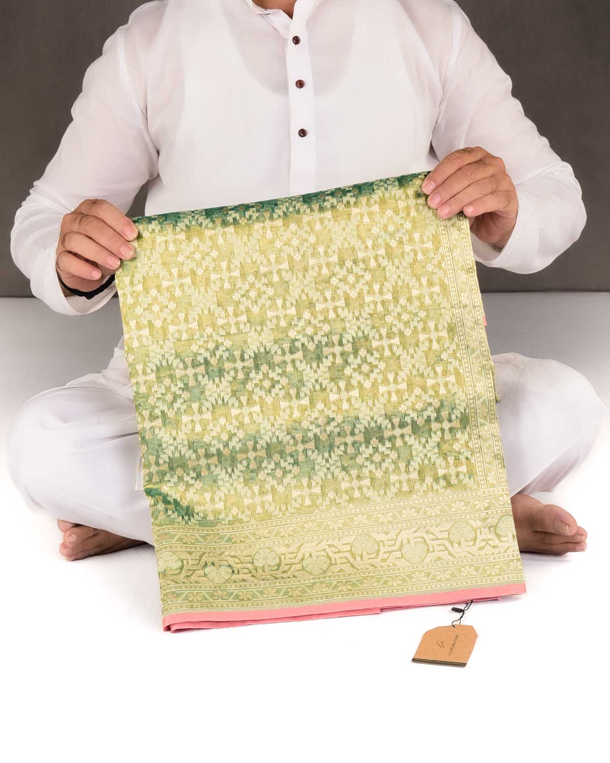 Metallic Green Gold Zari & Resham Patola Cutwork Brocade Woven Kora Tissue Banarasi Saree