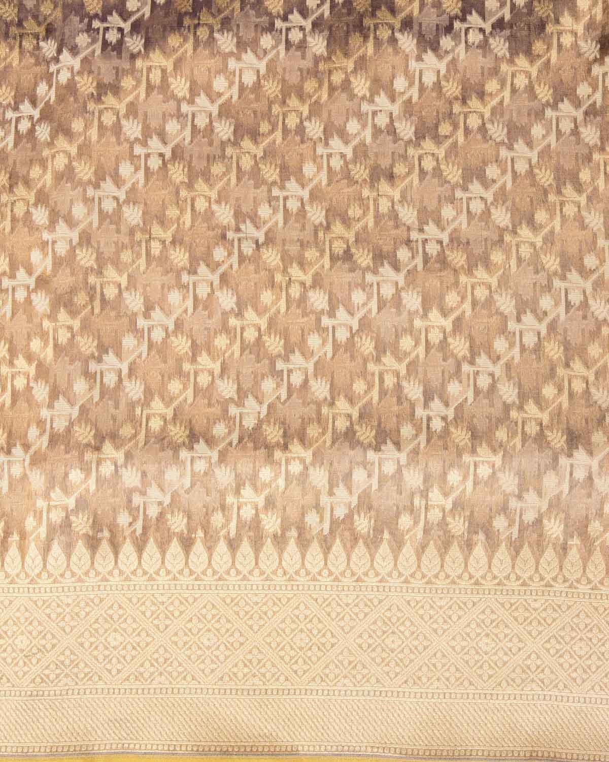 Metallic Mauve Gold Zari & Resham Diagonal Bel Cutwork Brocade Woven Kora Tissue Banarasi Saree