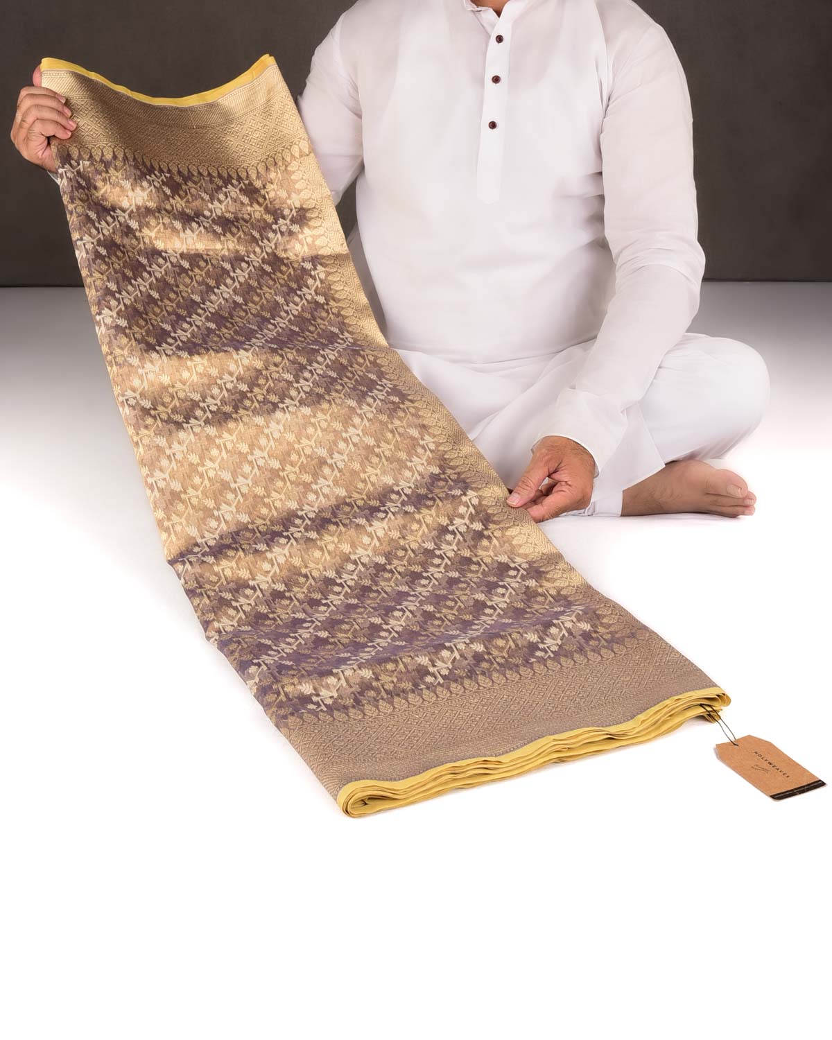 Metallic Mauve Gold Zari & Resham Diagonal Bel Cutwork Brocade Woven Kora Tissue Banarasi Saree