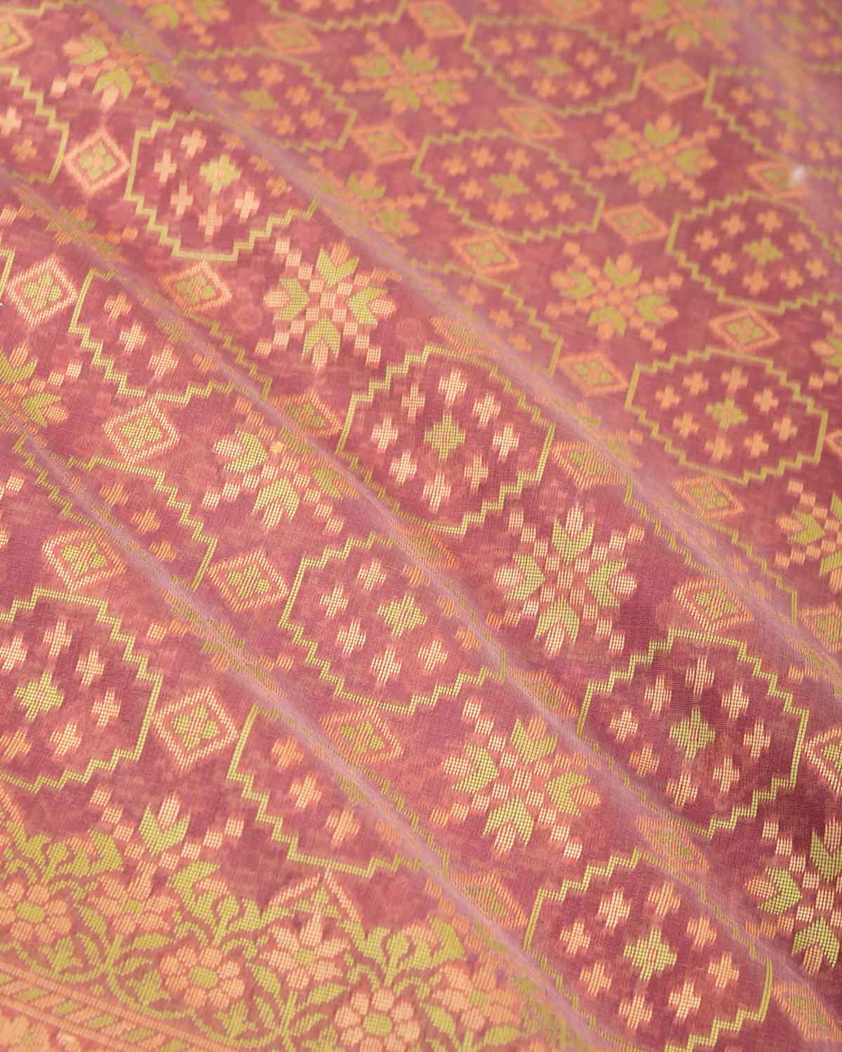 Mauve Resham Patola Cutwork Brocade Woven Art Cotton Silk Banarasi Saree-HolyWeaves