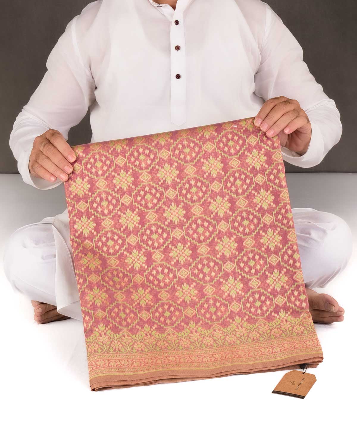 Mauve Resham Patola Cutwork Brocade Woven Art Cotton Silk Banarasi Saree-HolyWeaves