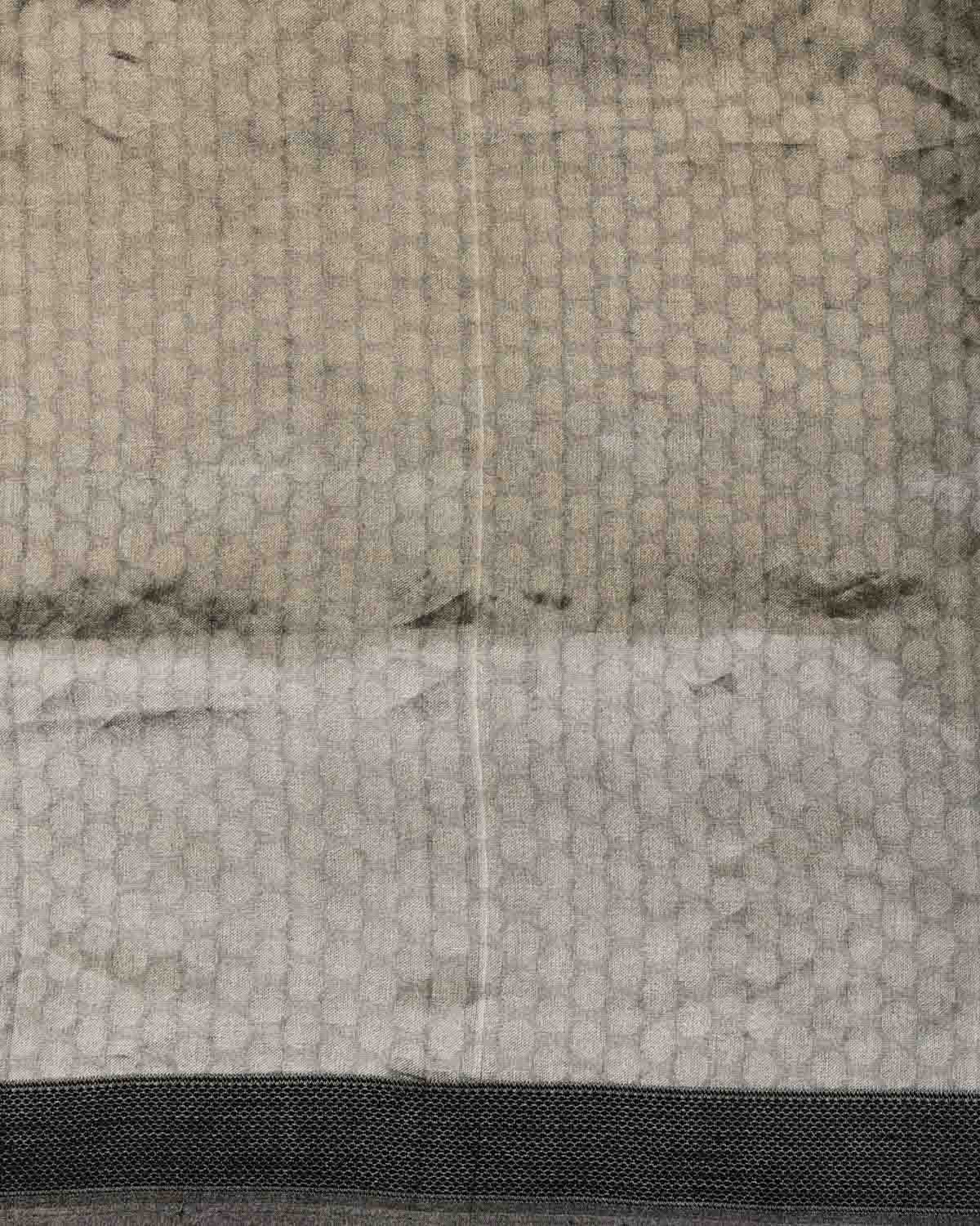Metallic Silver WATERMARK Polka Dots Tanchoi Handwoven Kora Tissue Banarasi Saree-HolyWeaves