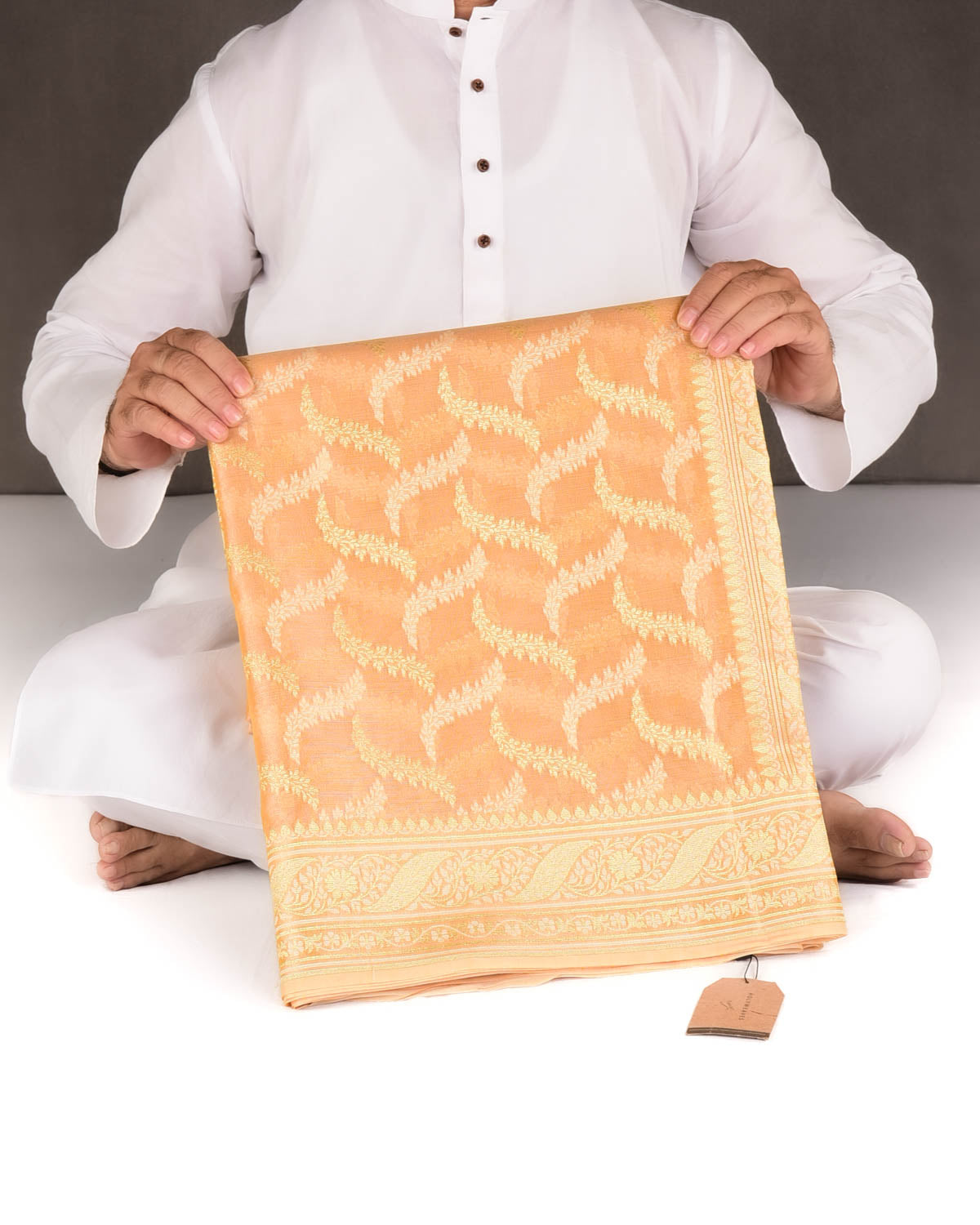 Metallic Yellow Gold Zari And White Resham Jaal Cutwork Brocade Woven Art Cotton Tissue Banarasi Saree-HolyWeaves
