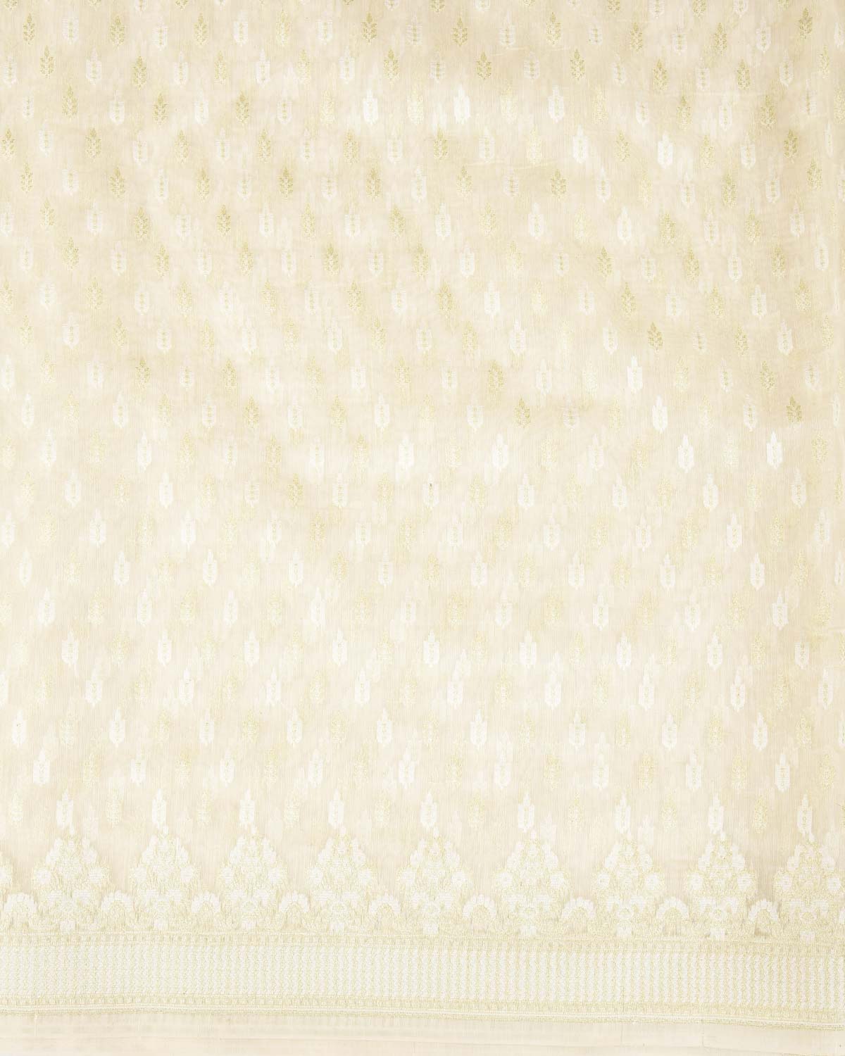 Ivory White Zari & Resham Buti Cutwork Brocade Woven Art Cotton Silk Banarasi Saree-HolyWeaves