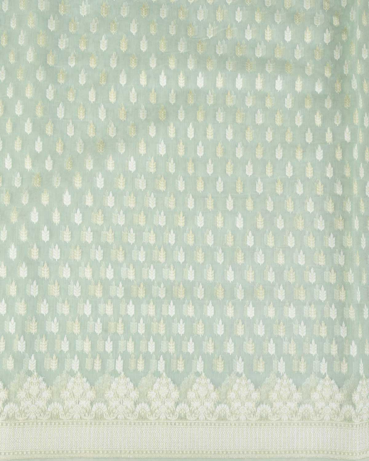 Tiffany Blue Zari & Resham Buti Cutwork Brocade Woven Art Cotton Silk Banarasi Saree-HolyWeaves