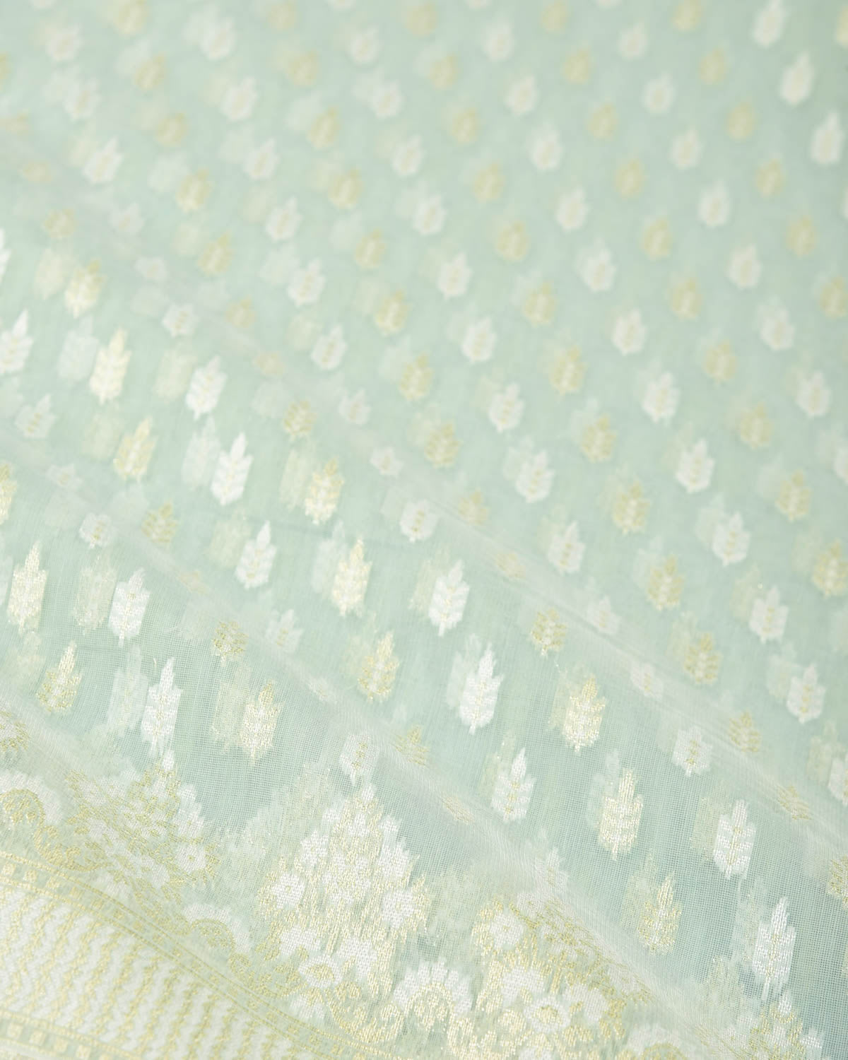 Tiffany Blue Zari & Resham Buti Cutwork Brocade Woven Art Cotton Silk Banarasi Saree-HolyWeaves