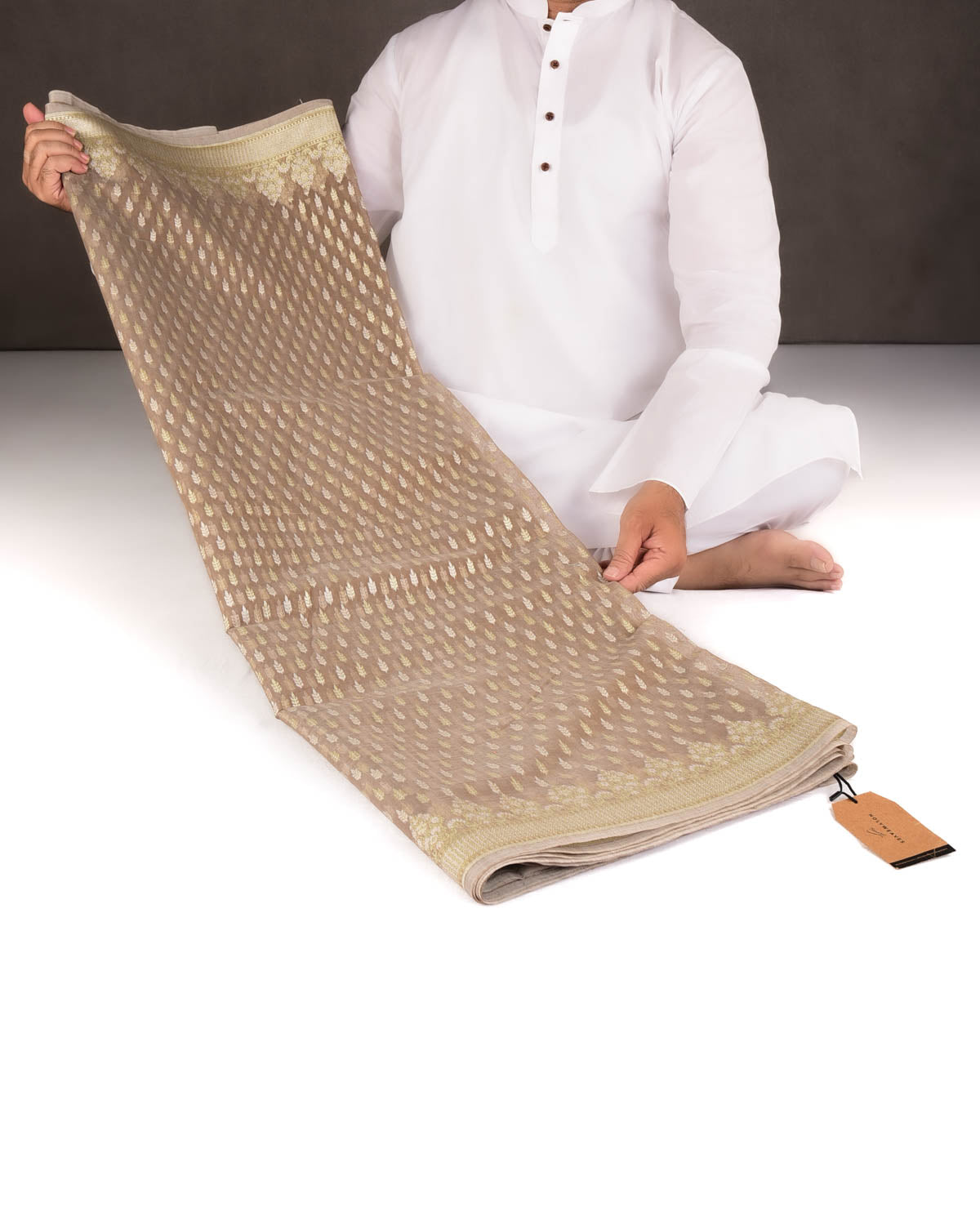 Brown Zari & Resham Buti Cutwork Brocade Woven Art Cotton Silk Banarasi Saree