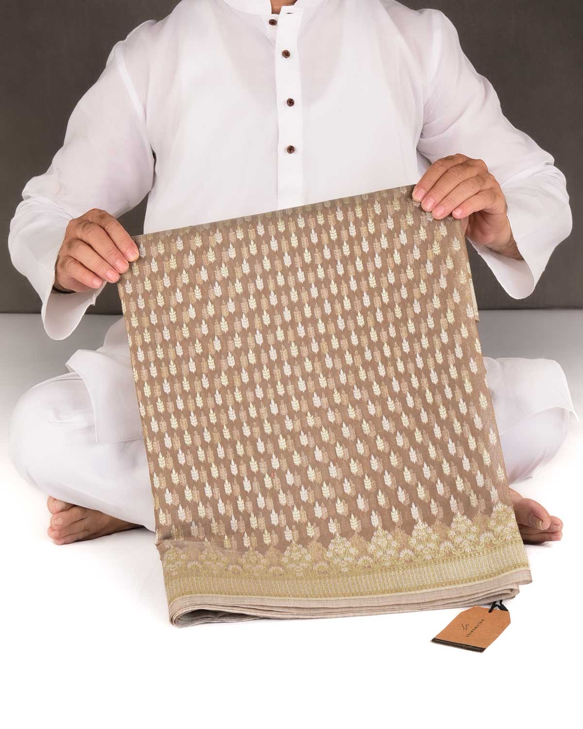Brown Zari & Resham Buti Cutwork Brocade Woven Art Cotton Silk Banarasi Saree