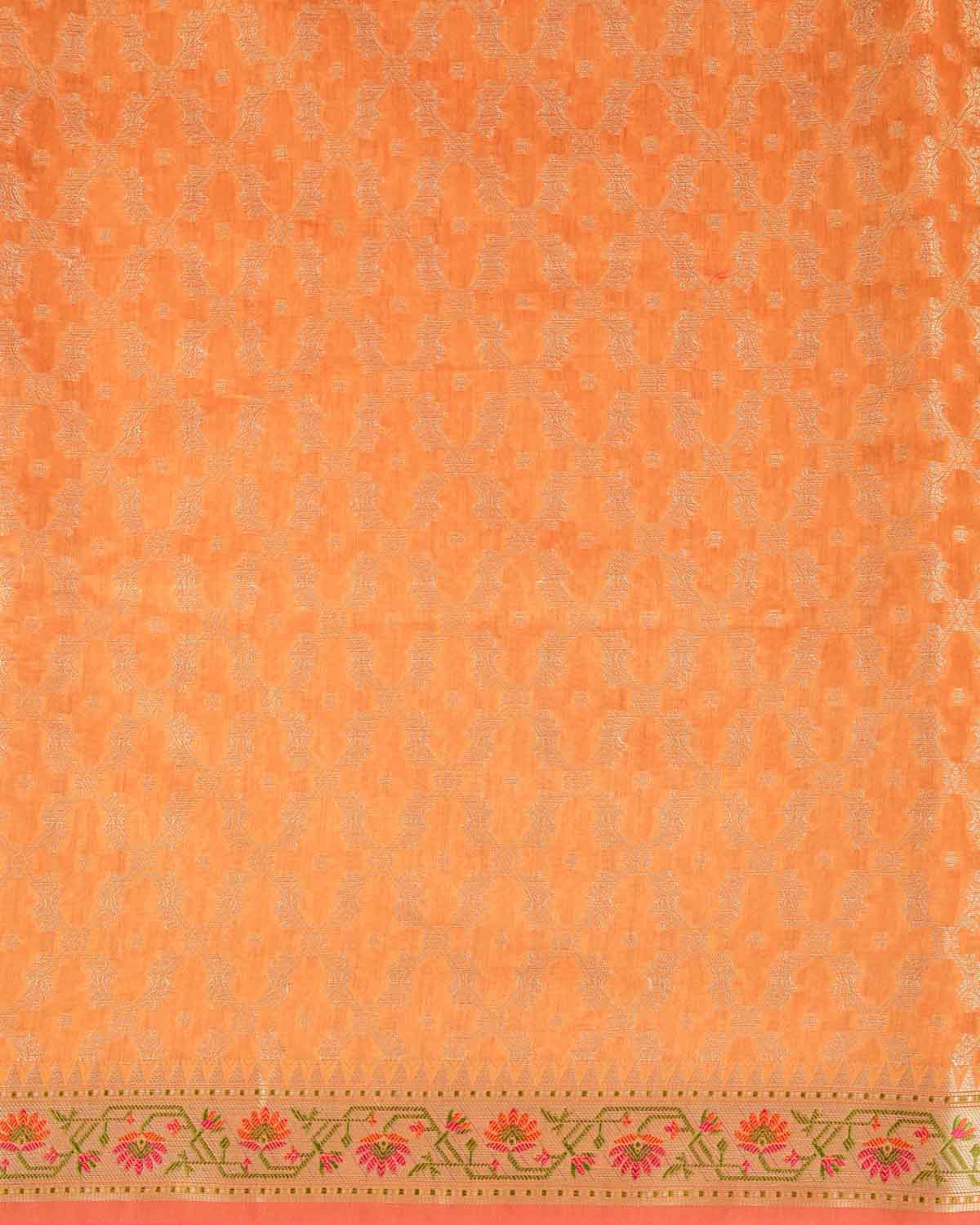 Orange Gold Zari Jaal Cutwork Brocade Woven Art Cotton Silk Banarasi Saree with Meenekari Border Pallu-HolyWeaves