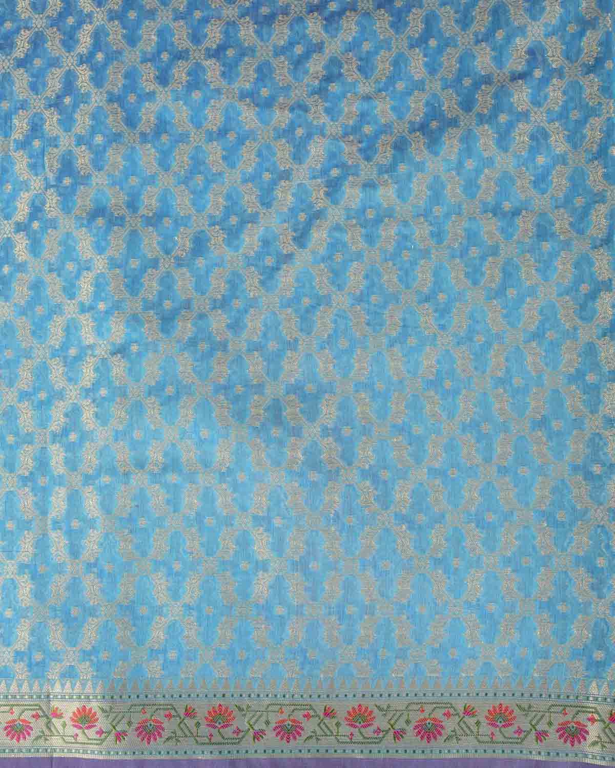Blue Gold Zari Jaal Cutwork Brocade Woven Art Cotton Silk Banarasi Saree with Meenekari Border Pallu