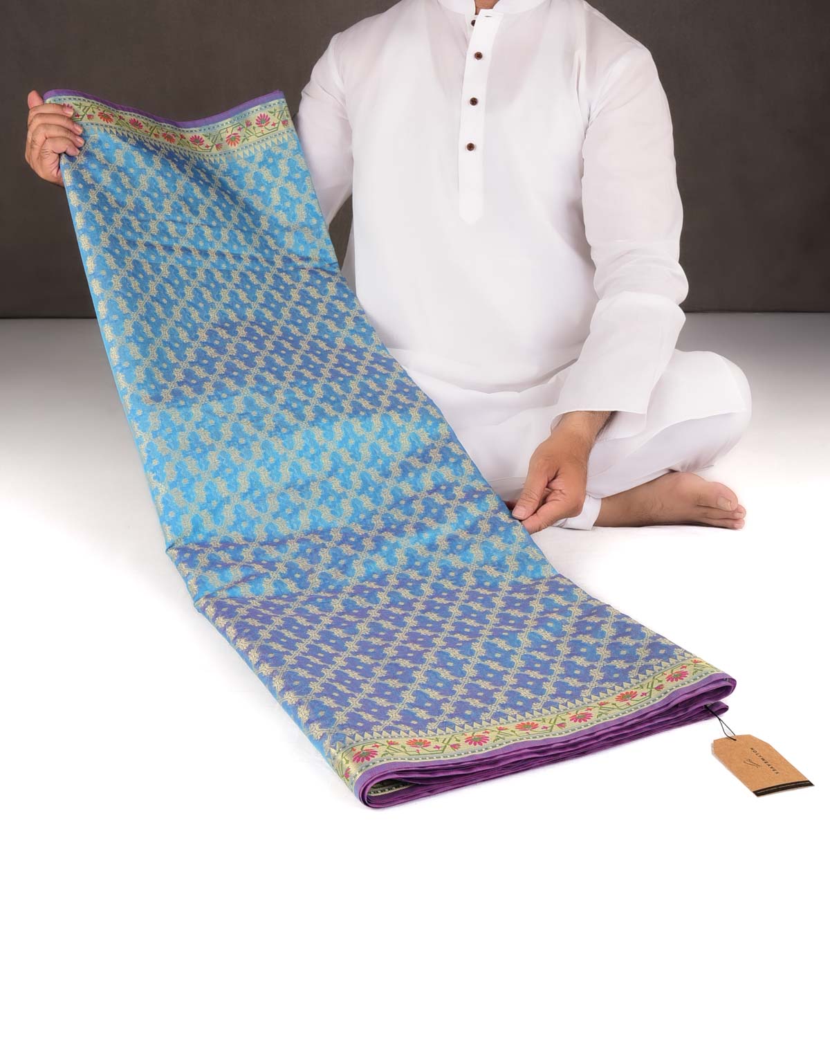Blue Gold Zari Jaal Cutwork Brocade Woven Art Cotton Silk Banarasi Saree with Meenekari Border Pallu