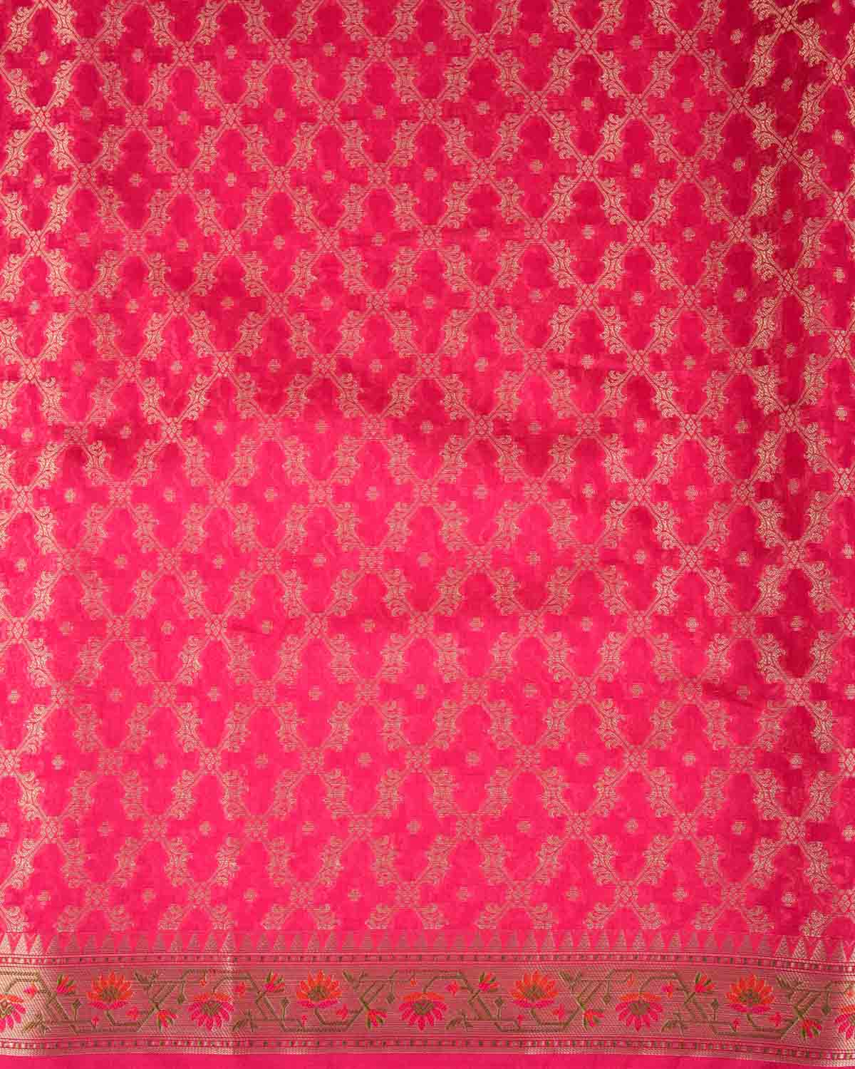 Pink Gold Zari Jaal Cutwork Brocade Woven Art Cotton Silk Banarasi Saree with Meenekari Border Pallu