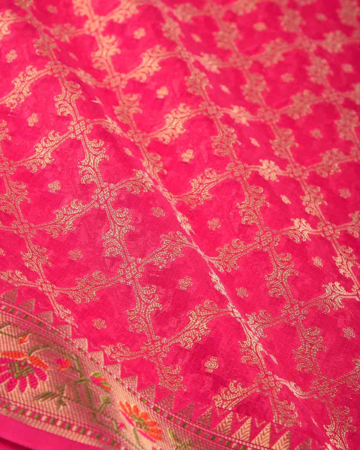 Pink Gold Zari Jaal Cutwork Brocade Woven Art Cotton Silk Banarasi Saree with Meenekari Border Pallu