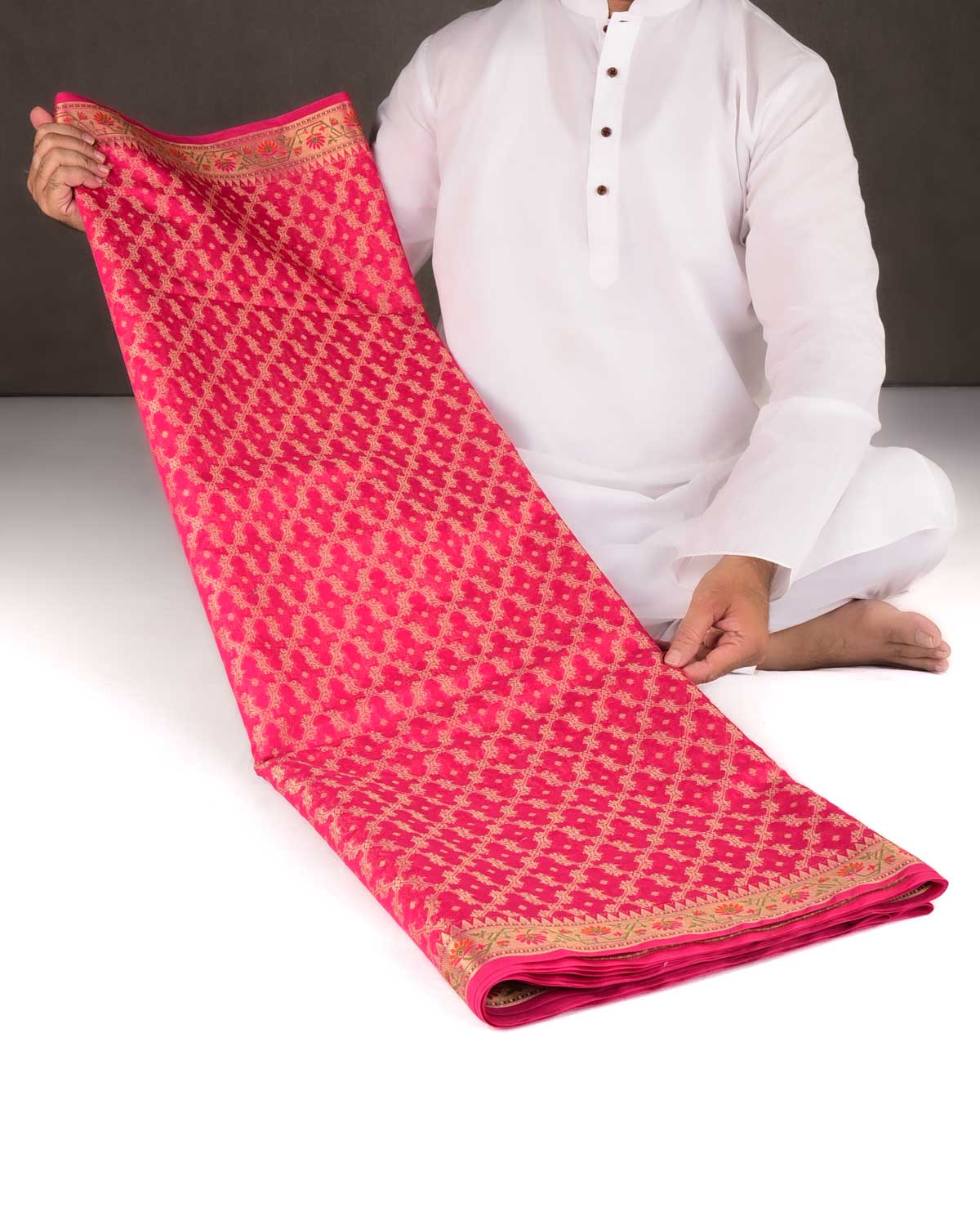 Pink Gold Zari Jaal Cutwork Brocade Woven Art Cotton Silk Banarasi Saree with Meenekari Border Pallu