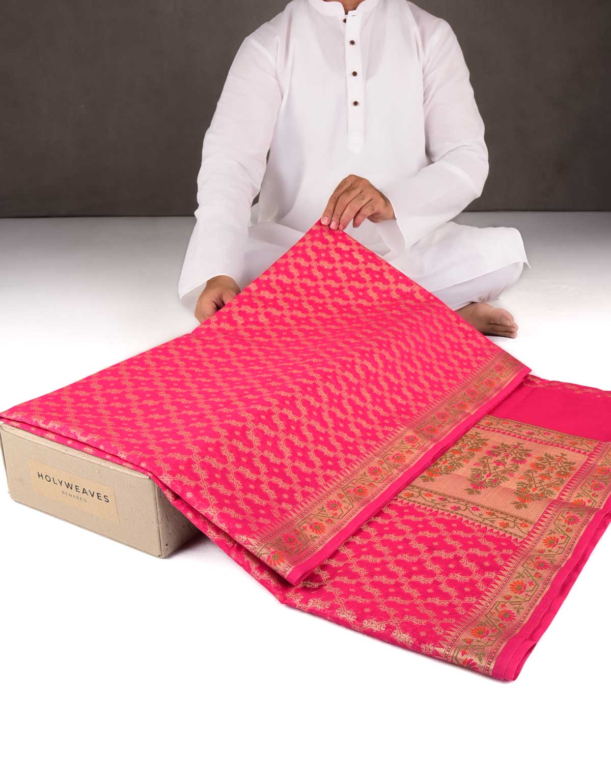 Pink Gold Zari Jaal Cutwork Brocade Woven Art Cotton Silk Banarasi Saree with Meenekari Border Pallu