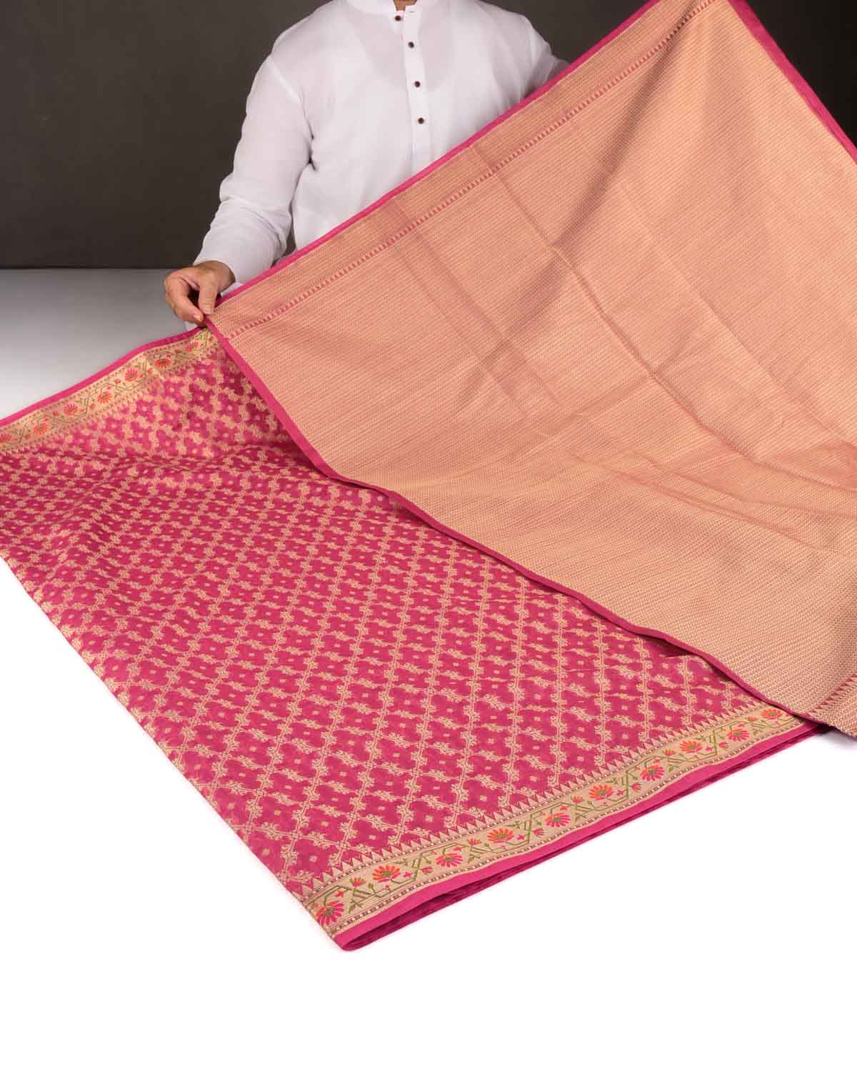 Garnet Gold Zari Jaal Cutwork Brocade Woven Art Cotton Silk Banarasi Saree with Meenekari Border Pallu