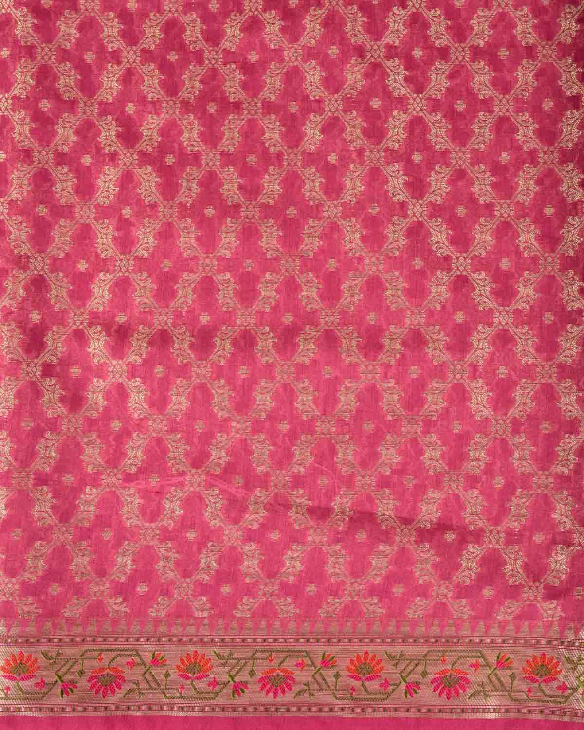 Garnet Gold Zari Jaal Cutwork Brocade Woven Art Cotton Silk Banarasi Saree with Meenekari Border Pallu