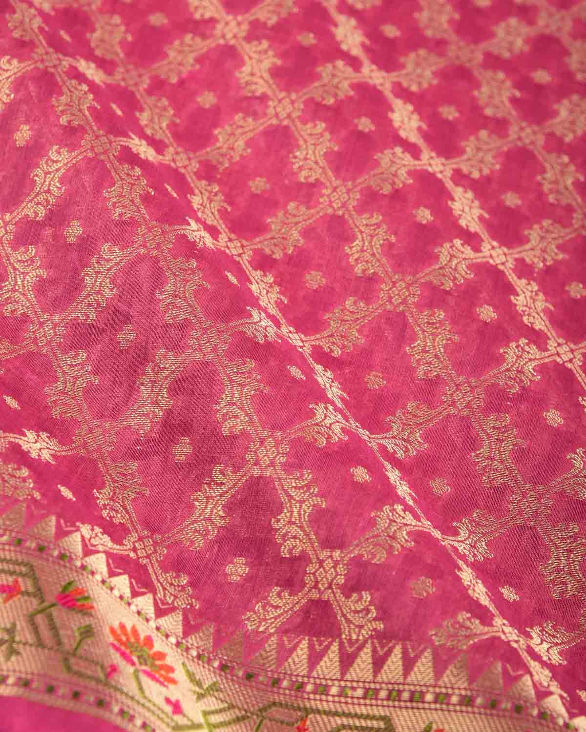 Garnet Gold Zari Jaal Cutwork Brocade Woven Art Cotton Silk Banarasi Saree with Meenekari Border Pallu