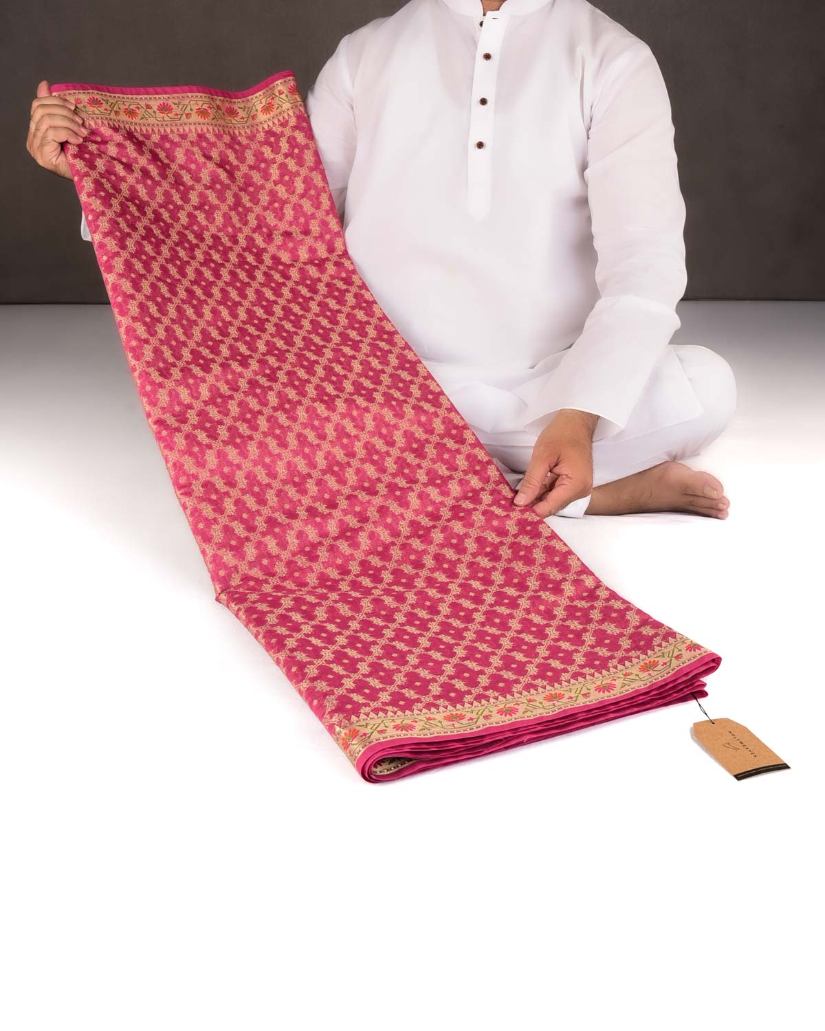 Garnet Gold Zari Jaal Cutwork Brocade Woven Art Cotton Silk Banarasi Saree with Meenekari Border Pallu
