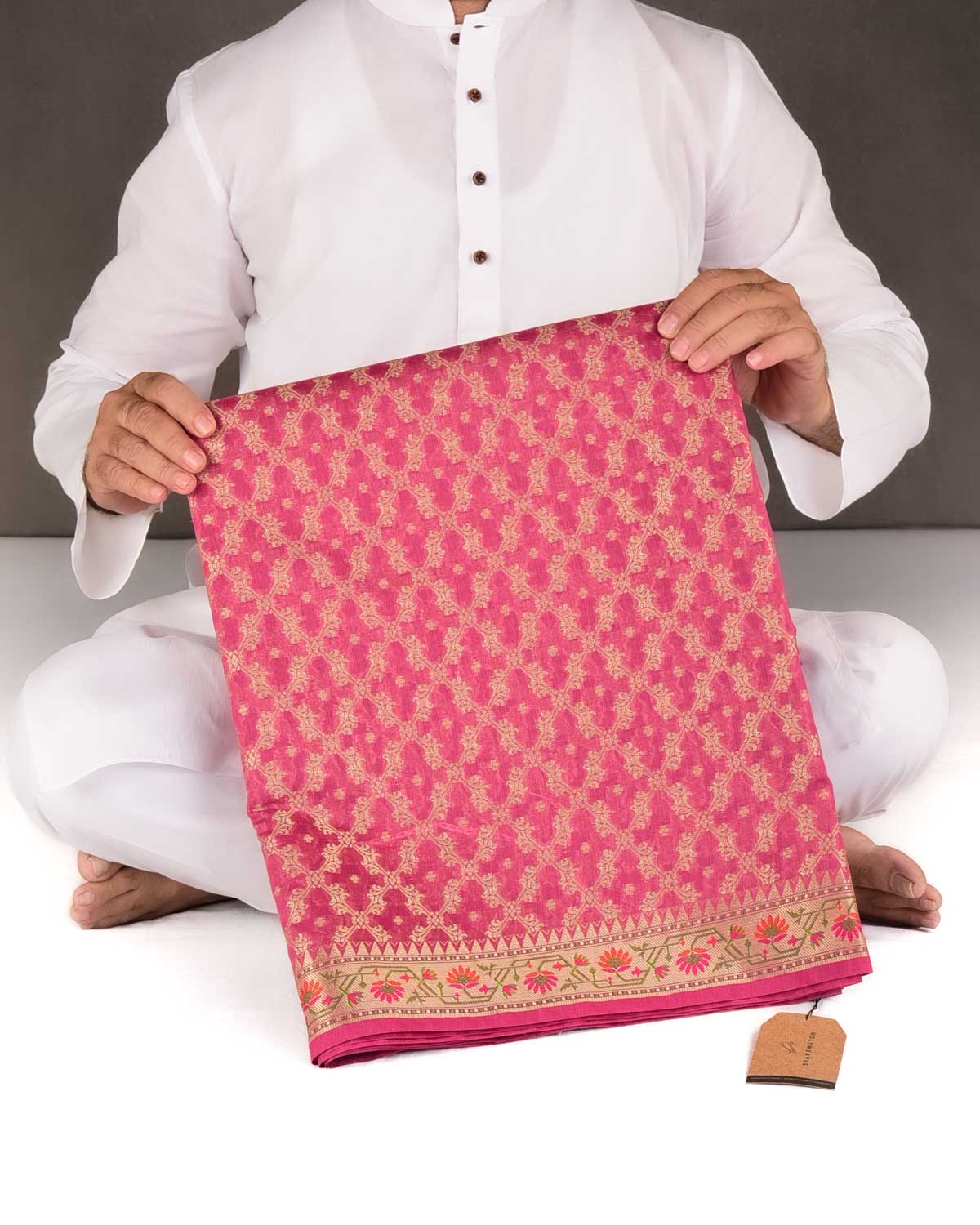 Garnet Gold Zari Jaal Cutwork Brocade Woven Art Cotton Silk Banarasi Saree with Meenekari Border Pallu