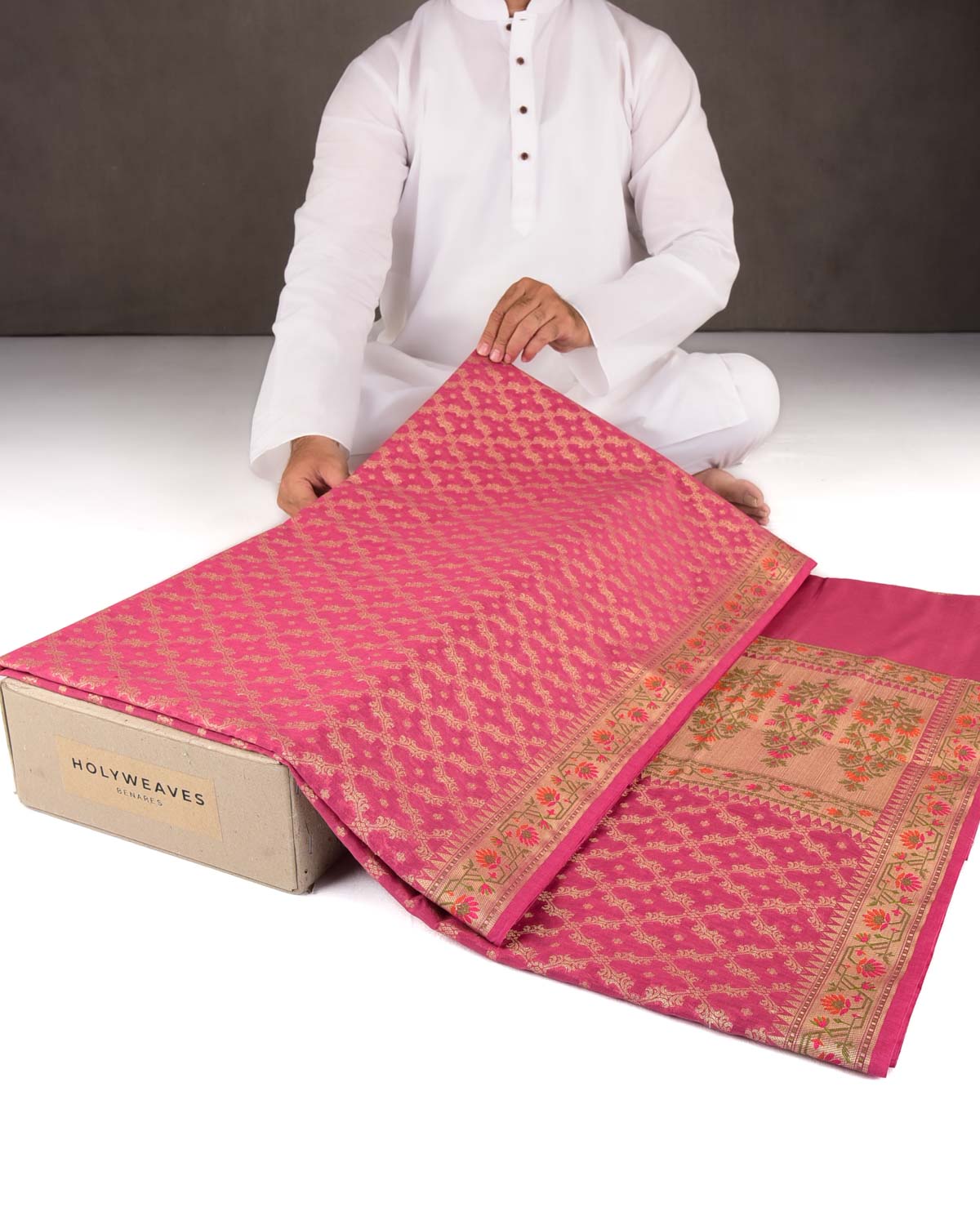 Garnet Gold Zari Jaal Cutwork Brocade Woven Art Cotton Silk Banarasi Saree with Meenekari Border Pallu