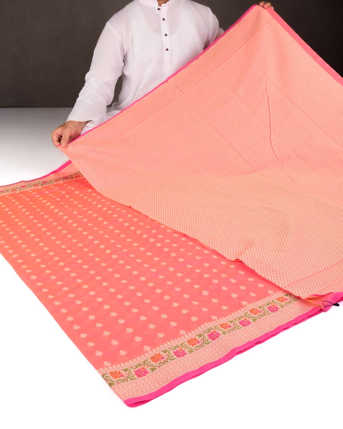 Pink Resham Buti Cutwork Brocade Woven Art Cotton Silk Banarasi Saree with Meenekari Border Pallu