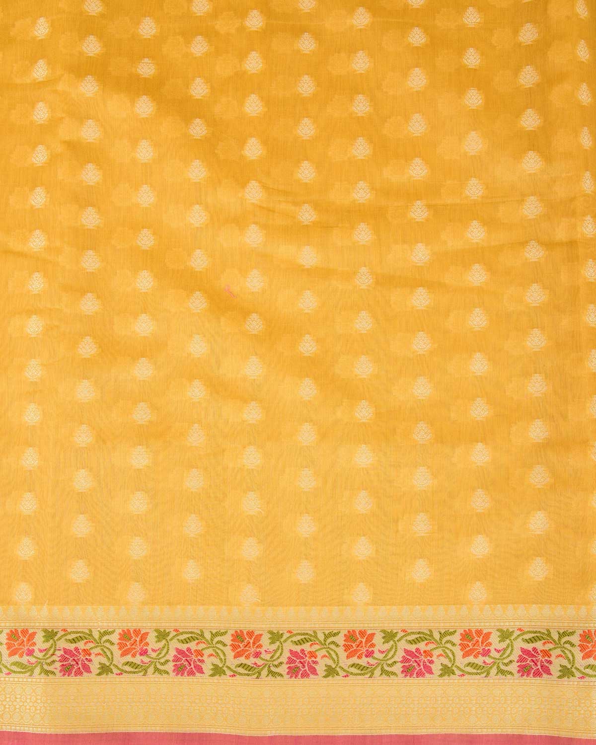 Yellow Resham Buti Cutwork Brocade Woven Art Cotton Silk Banarasi Saree with Meenekari Border Pallu-HolyWeaves